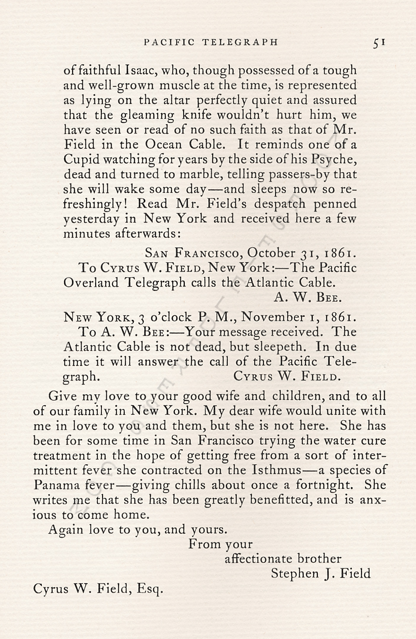 Opening of
                      the Pacific Telegraph October 24 1861