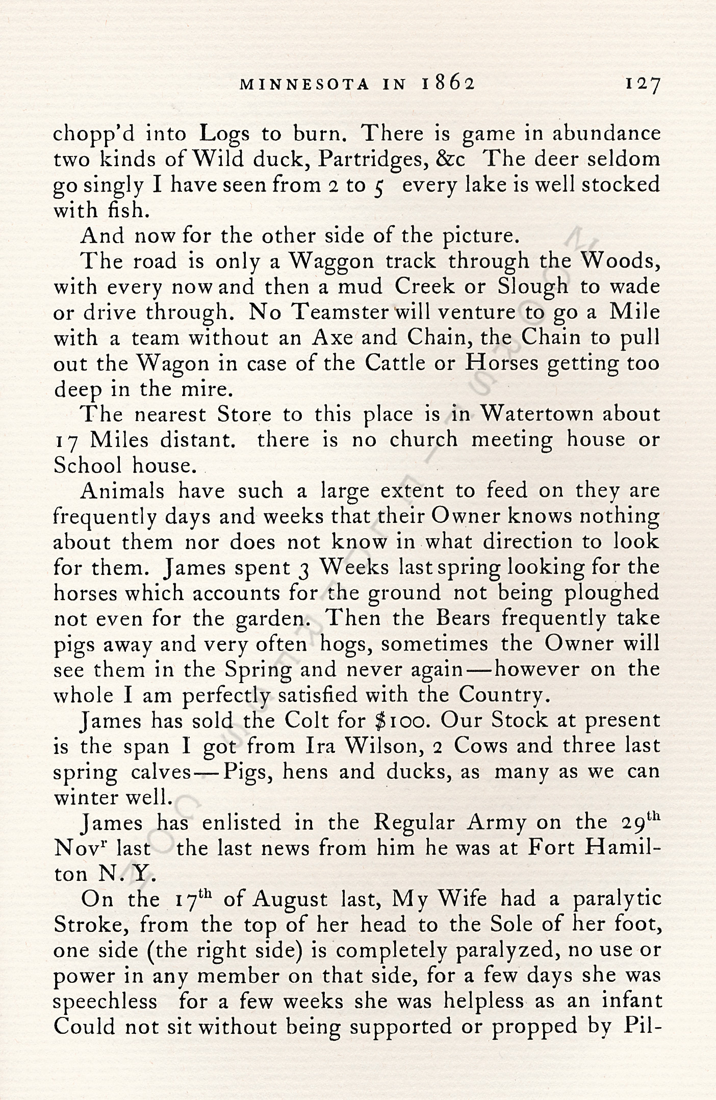 A
                      Minnesota Farmer in 1862-Thomas Hartt to Freeman
                      Nye of Champlain, New York