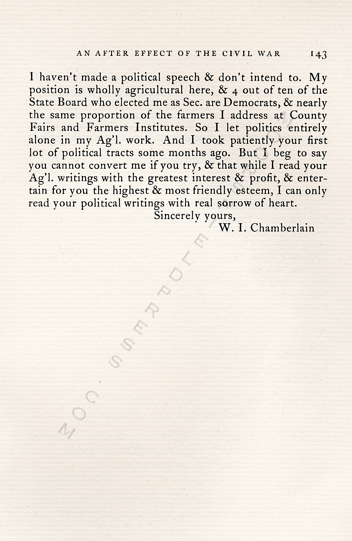 An After
                      Effect of the Civil War-Letter of William
                      Chamberlain 1880