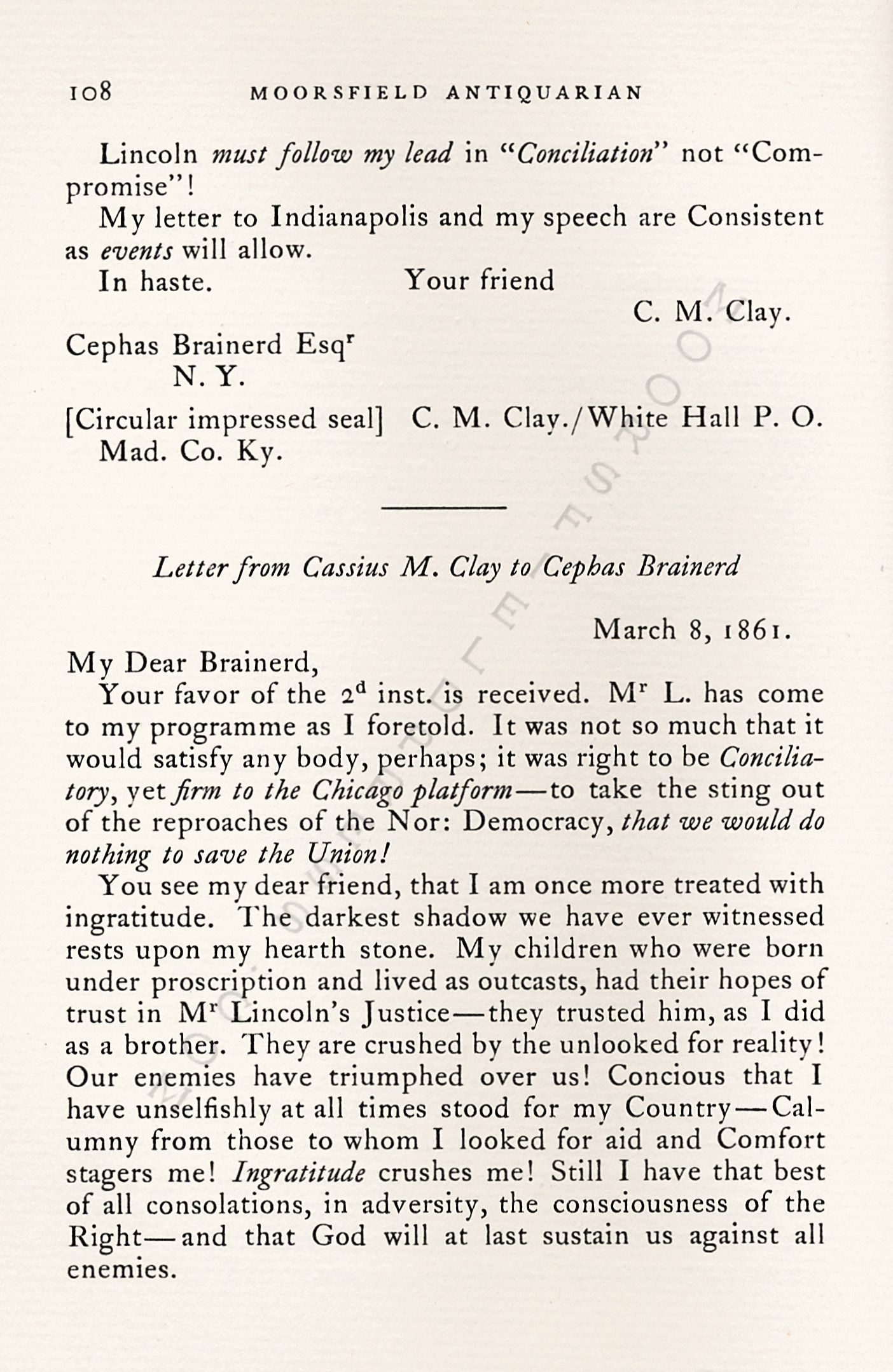 The 1860
                      Presidential Campaign-Letters of Cassius M. Clay
                      to Cephas Brainerd