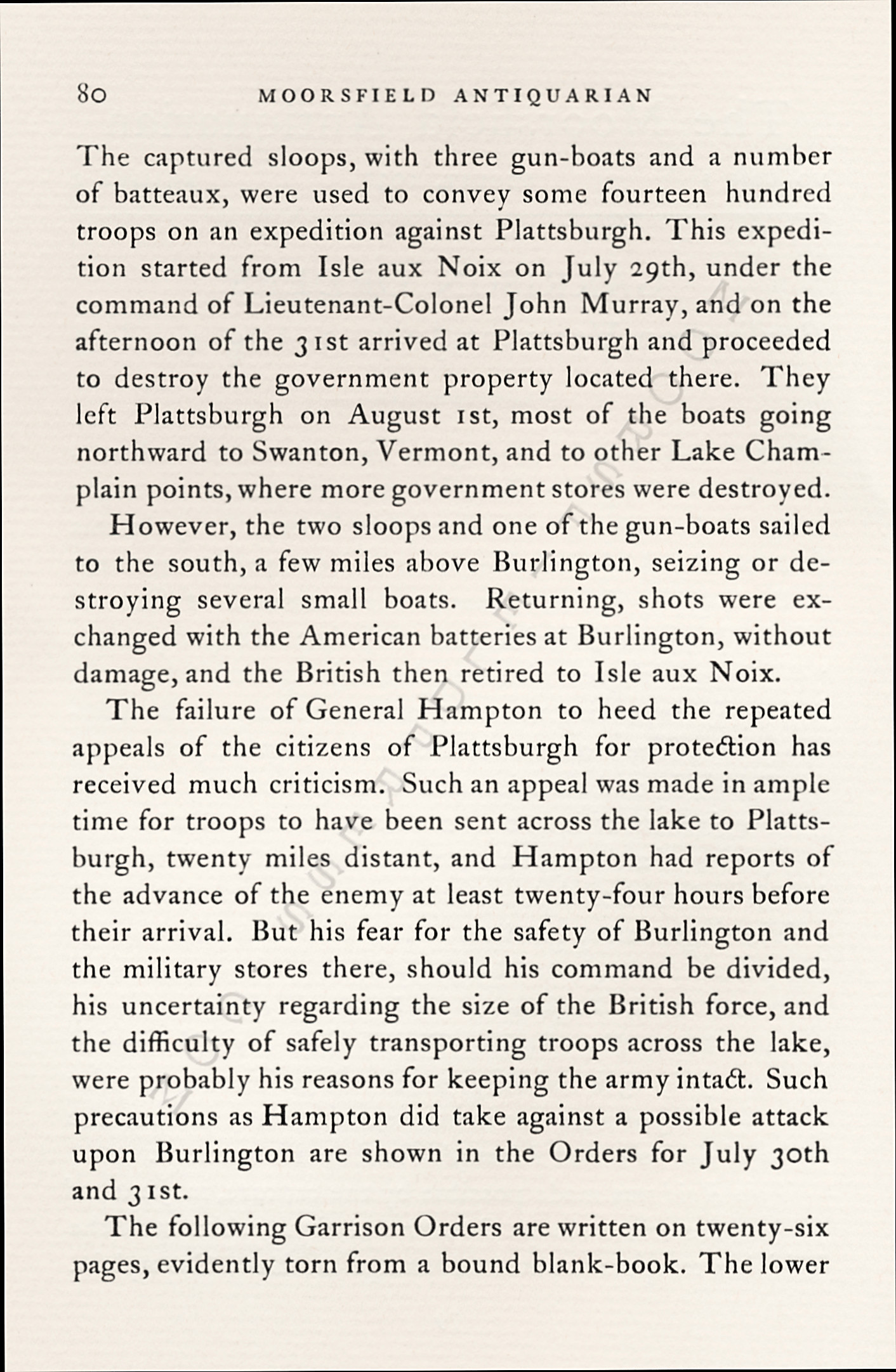 The War Of
                      1812-Garrison Orders Burlington, Vermont July 13 -
                      August 4, 1813