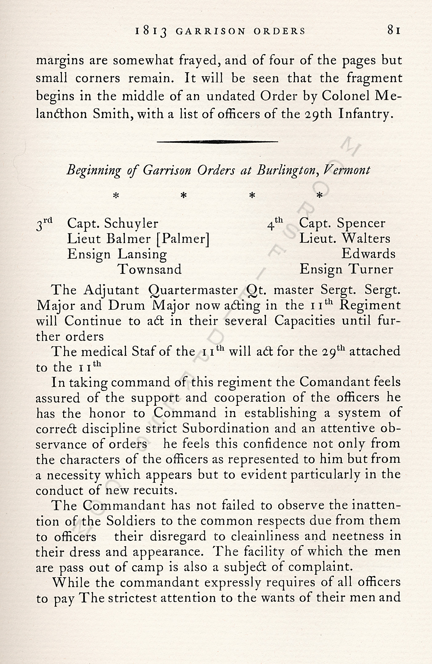 The War Of
                      1812-Garrison Orders Burlington, Vermont July 13 -
                      August 4, 1813