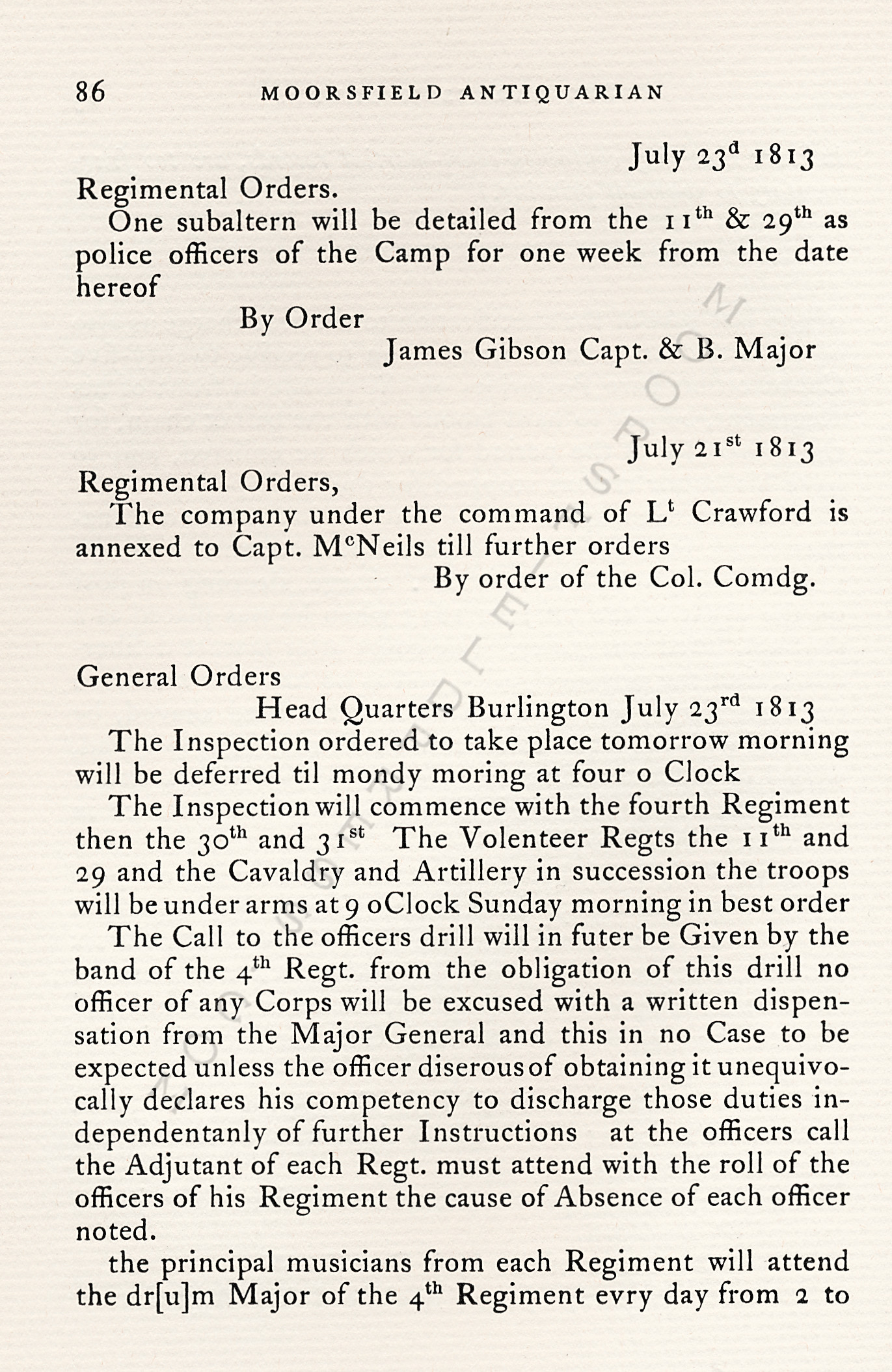 The War Of
                      1812-Garrison Orders Burlington, Vermont July 13 -
                      August 4, 1813