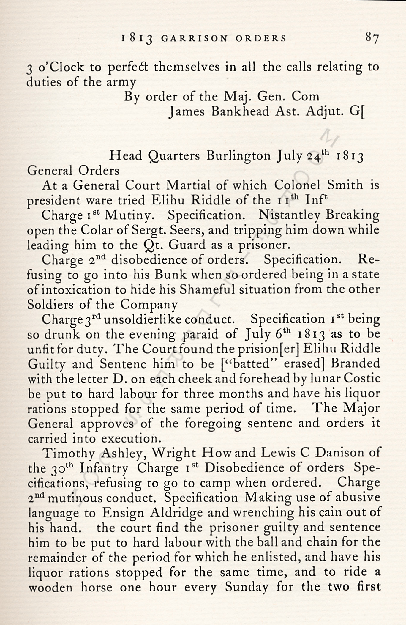 The War Of
                      1812-Garrison Orders Burlington, Vermont July 13 -
                      August 4, 1813