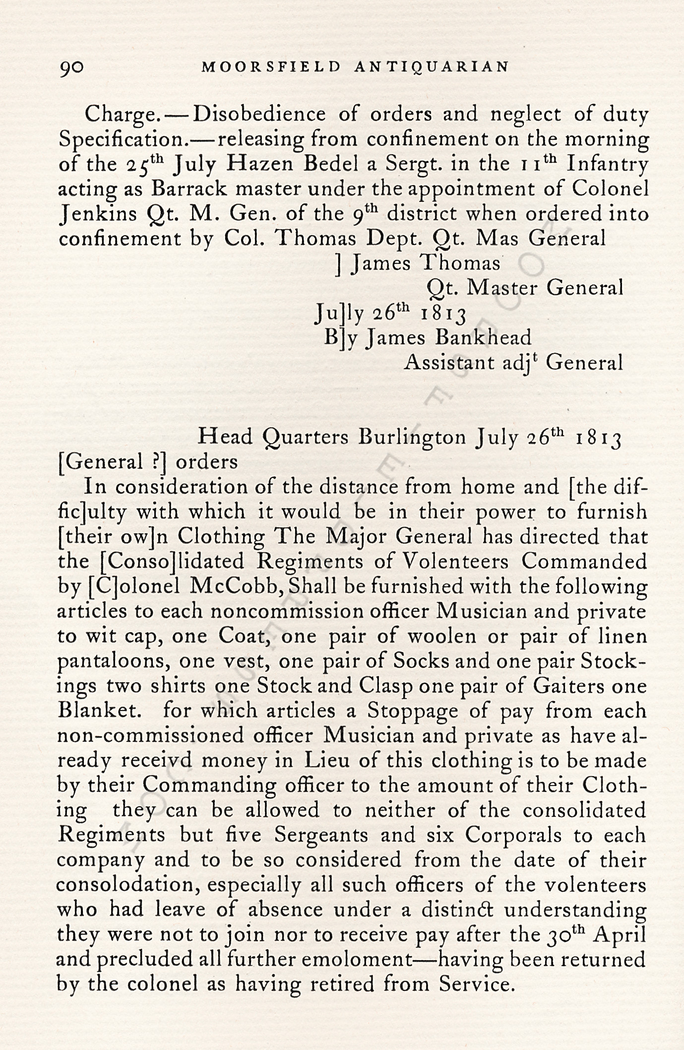 The War Of
                      1812-Garrison Orders Burlington, Vermont July 13 -
                      August 4, 1813