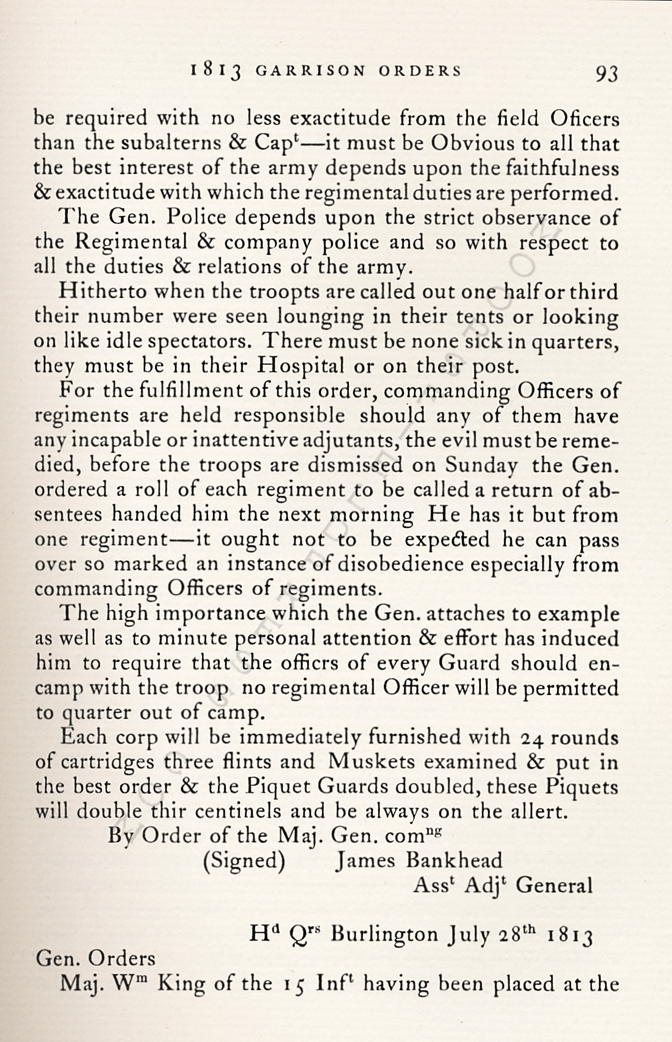 The War Of
                      1812-Garrison Orders Burlington, Vermont July 13 -
                      August 4, 1813