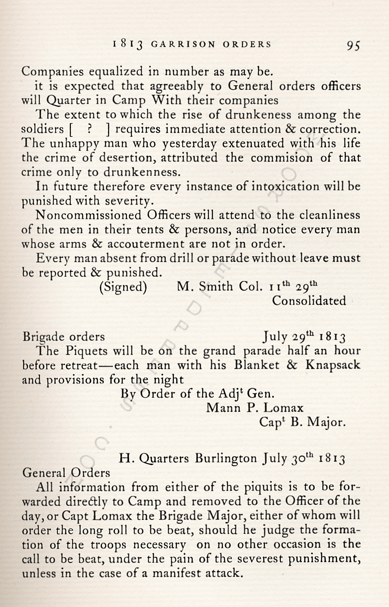 The War Of
                      1812-Garrison Orders Burlington, Vermont July 13 -
                      August 4, 1813