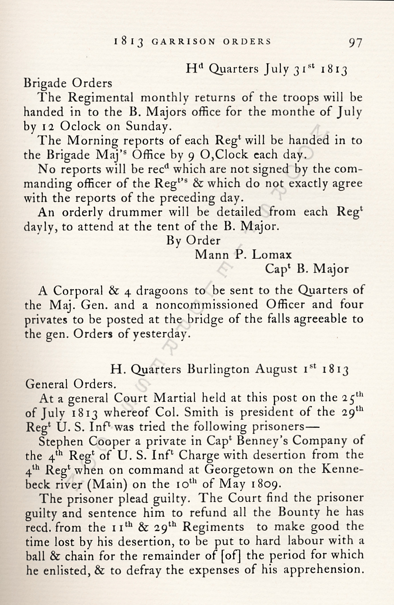 The War Of
                      1812-Garrison Orders Burlington, Vermont July 13 -
                      August 4, 1813