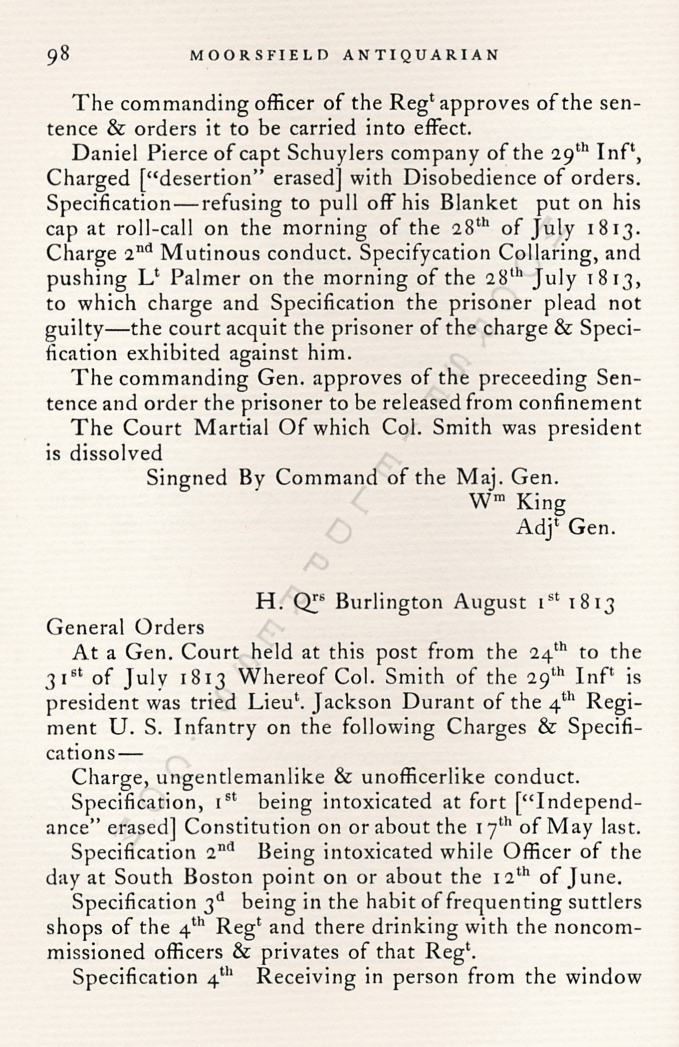 The War Of
                      1812-Garrison Orders Burlington, Vermont July 13 -
                      August 4, 1813