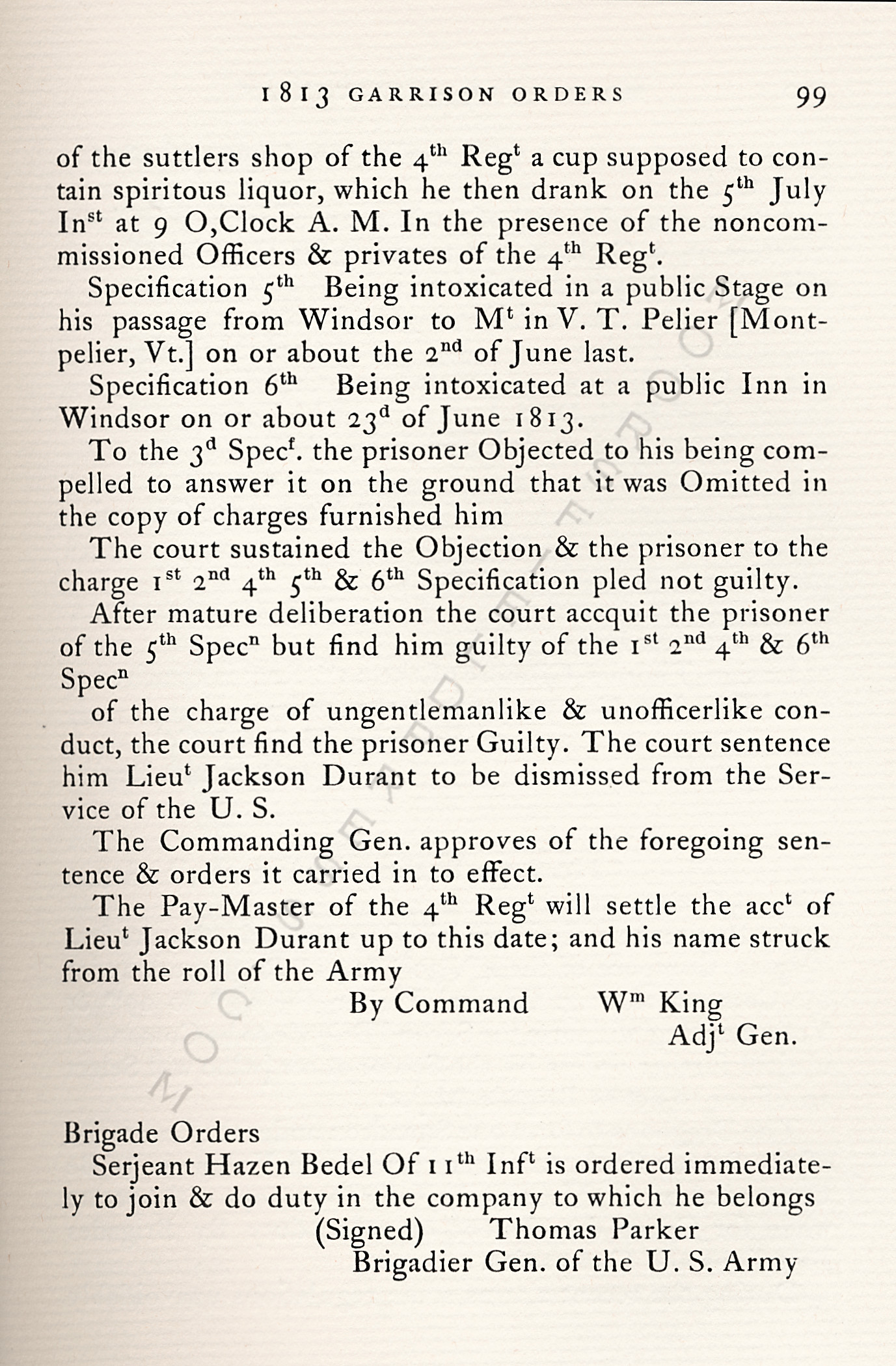 The War Of
                      1812-Garrison Orders Burlington, Vermont July 13 -
                      August 4, 1813