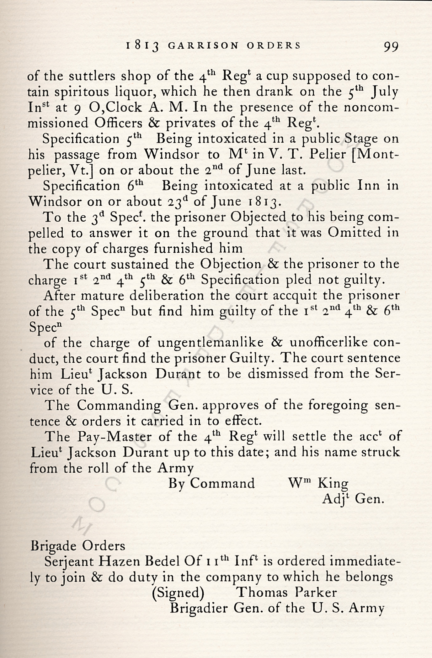 The War Of
                      1812-Garrison Orders Burlington, Vermont July 13 -
                      August 4, 1813