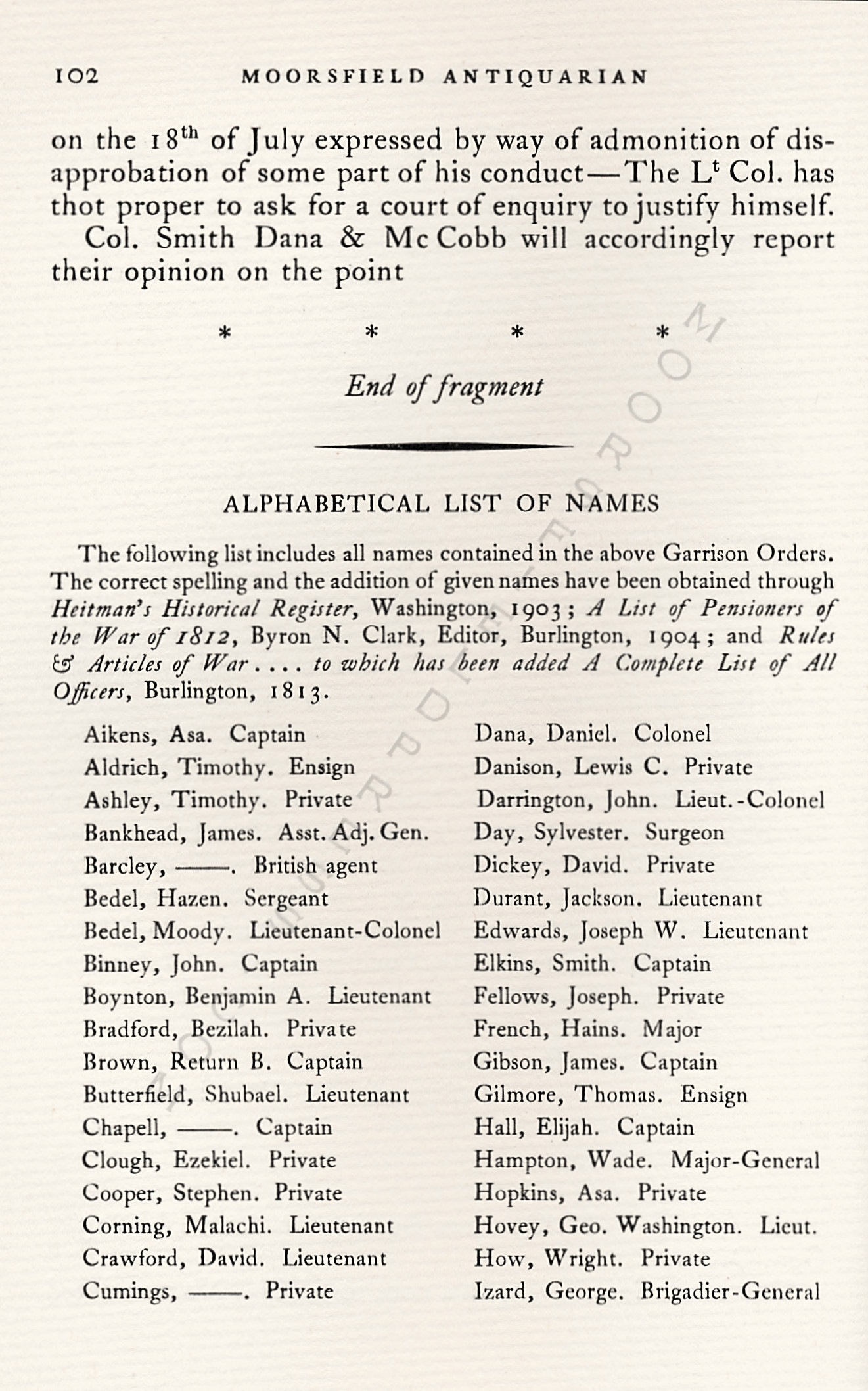 The War Of
                      1812-Garrison Orders Burlington, Vermont July 13 -
                      August 4, 1813