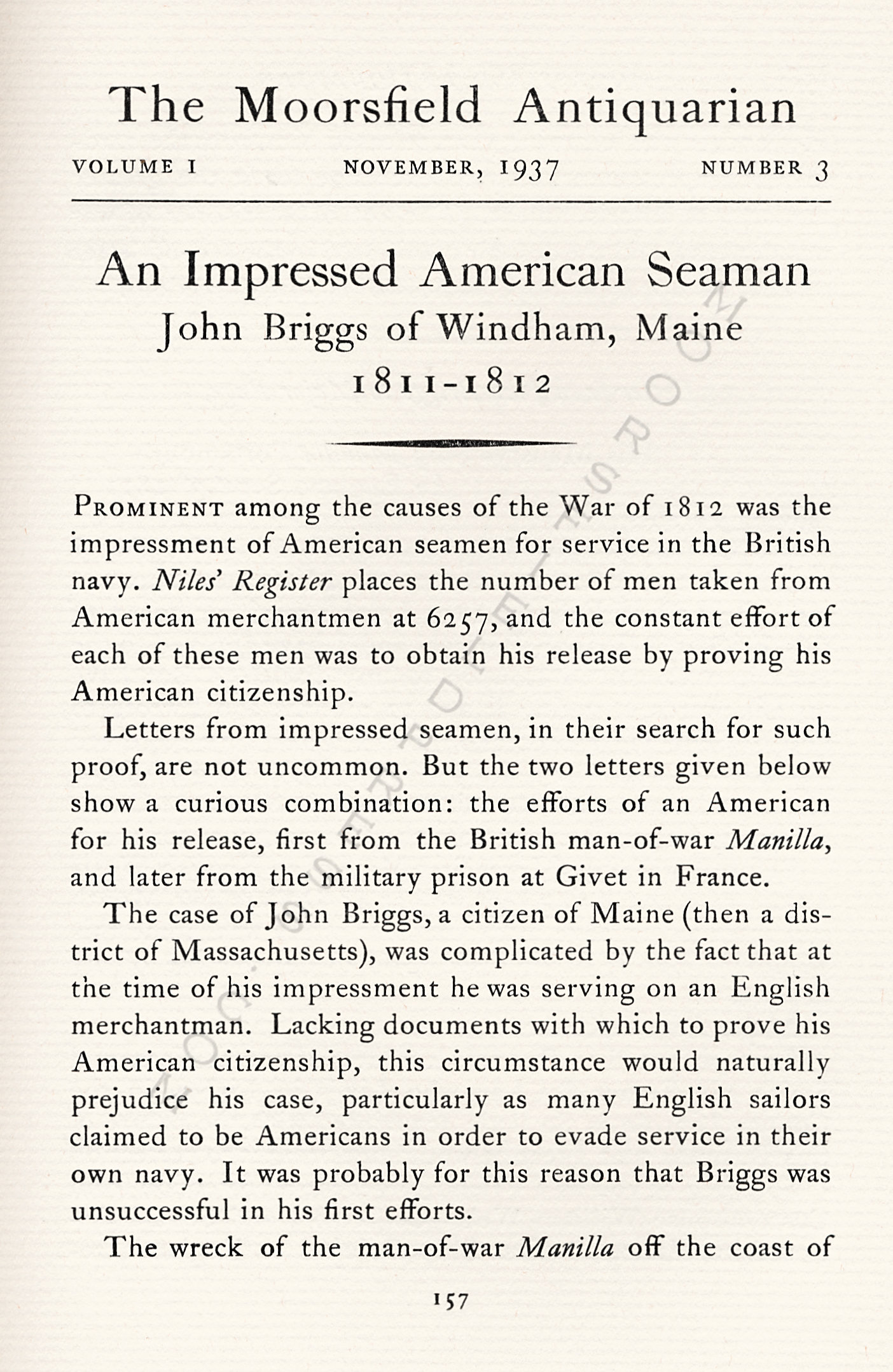 An
                      Impressed American Seaman-John Briggs of Windham
                      Maine 1811-1812