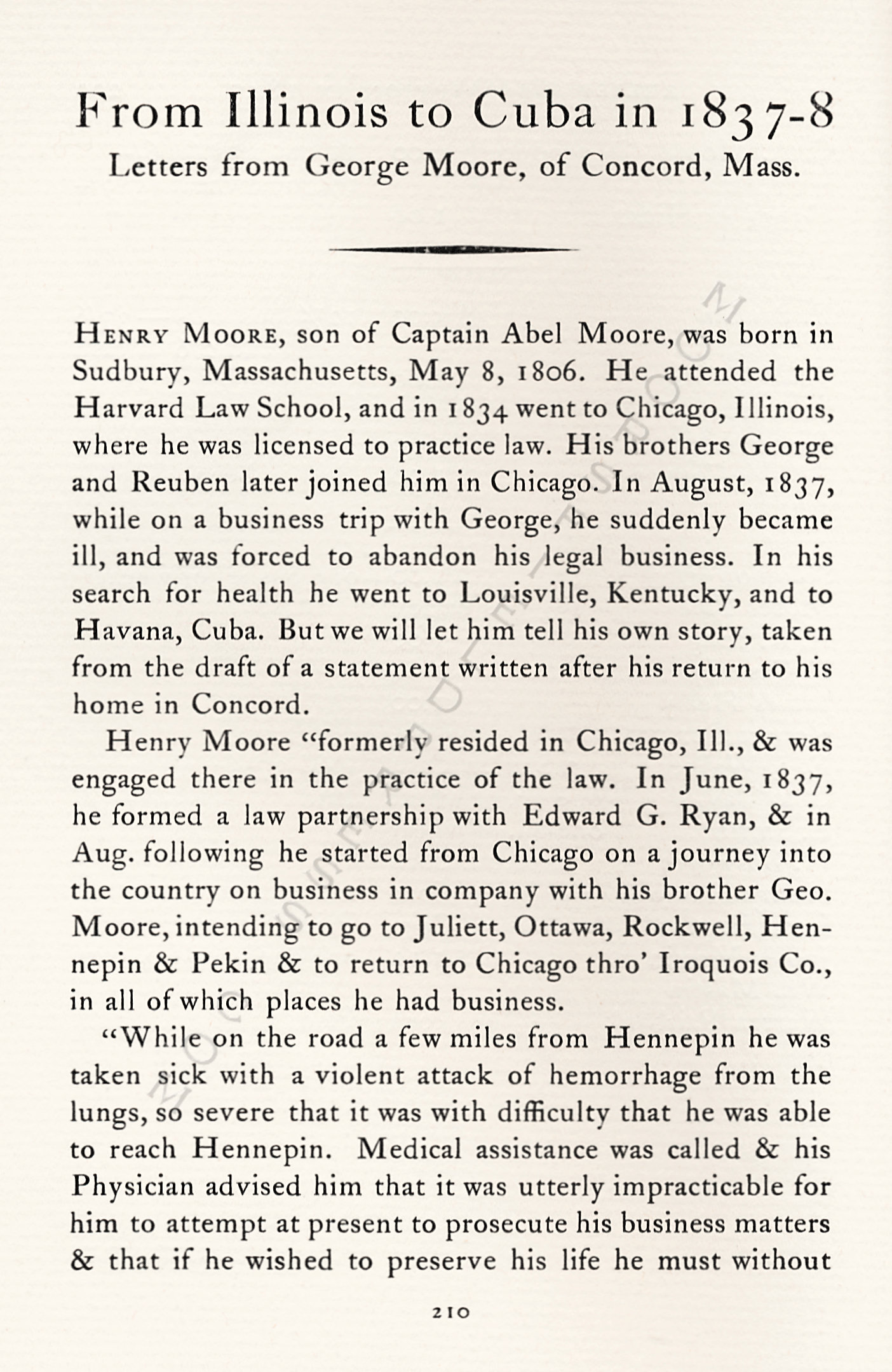 From
                      Illinois to Cuba in 1837-1838  Letters From
                      George Moore of Concord, Massachusetts