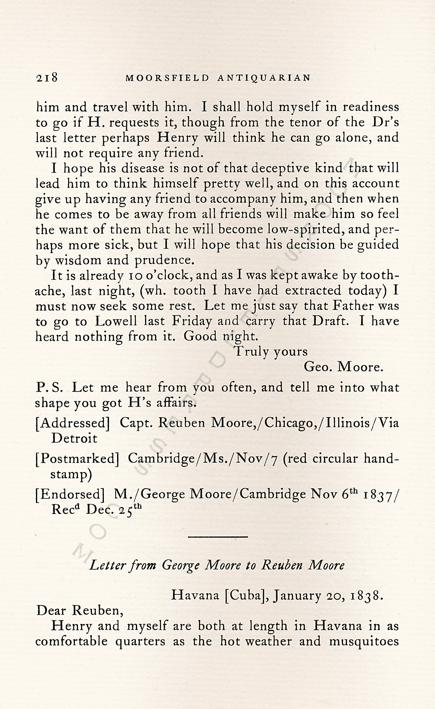 From
                      Illinois to Cuba in 1837-1838  Letters From
                      George Moore of Concord, Massachusetts