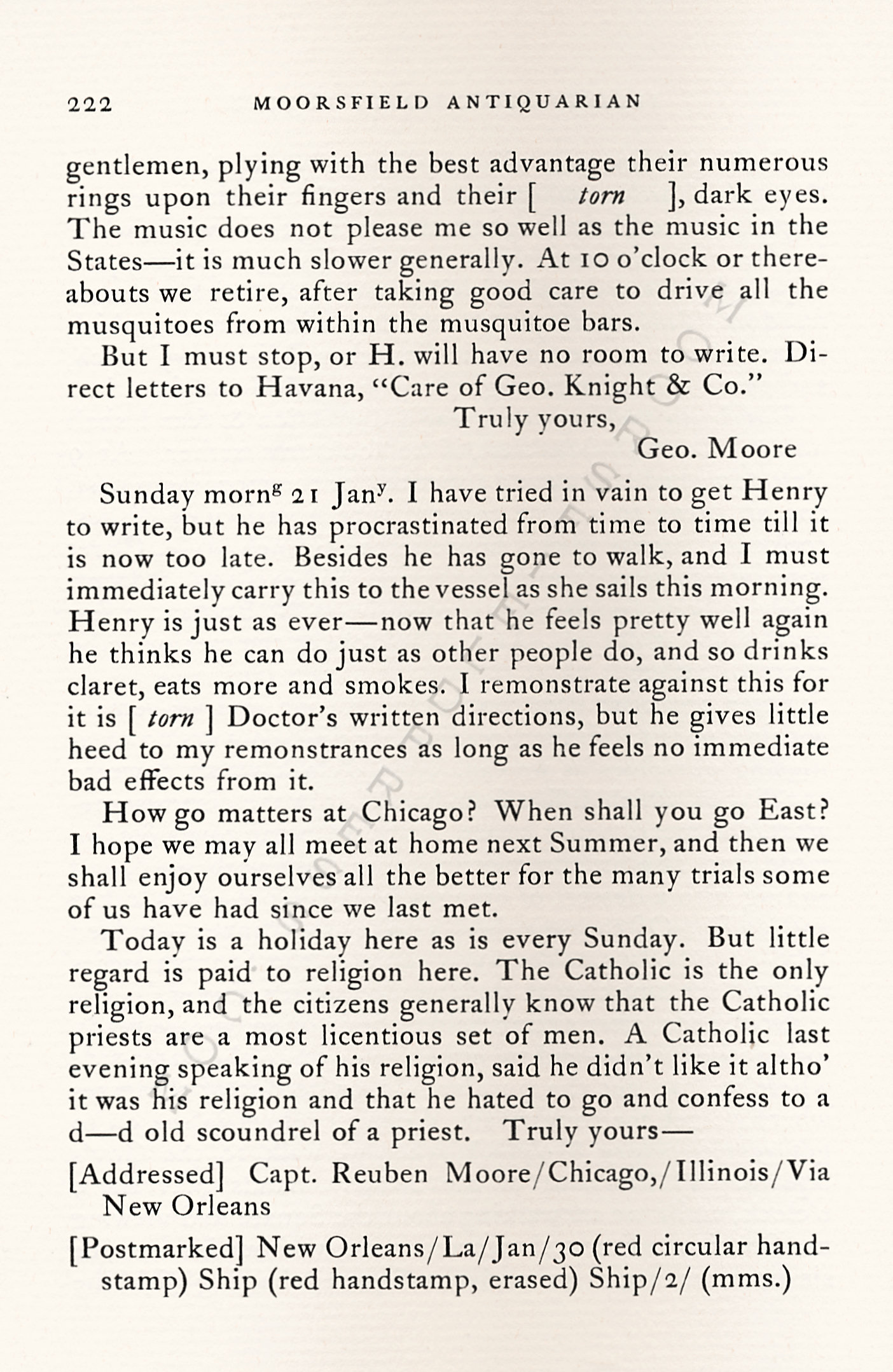 From
                      Illinois to Cuba in 1837-1838  Letters From
                      George Moore of Concord, Massachusetts