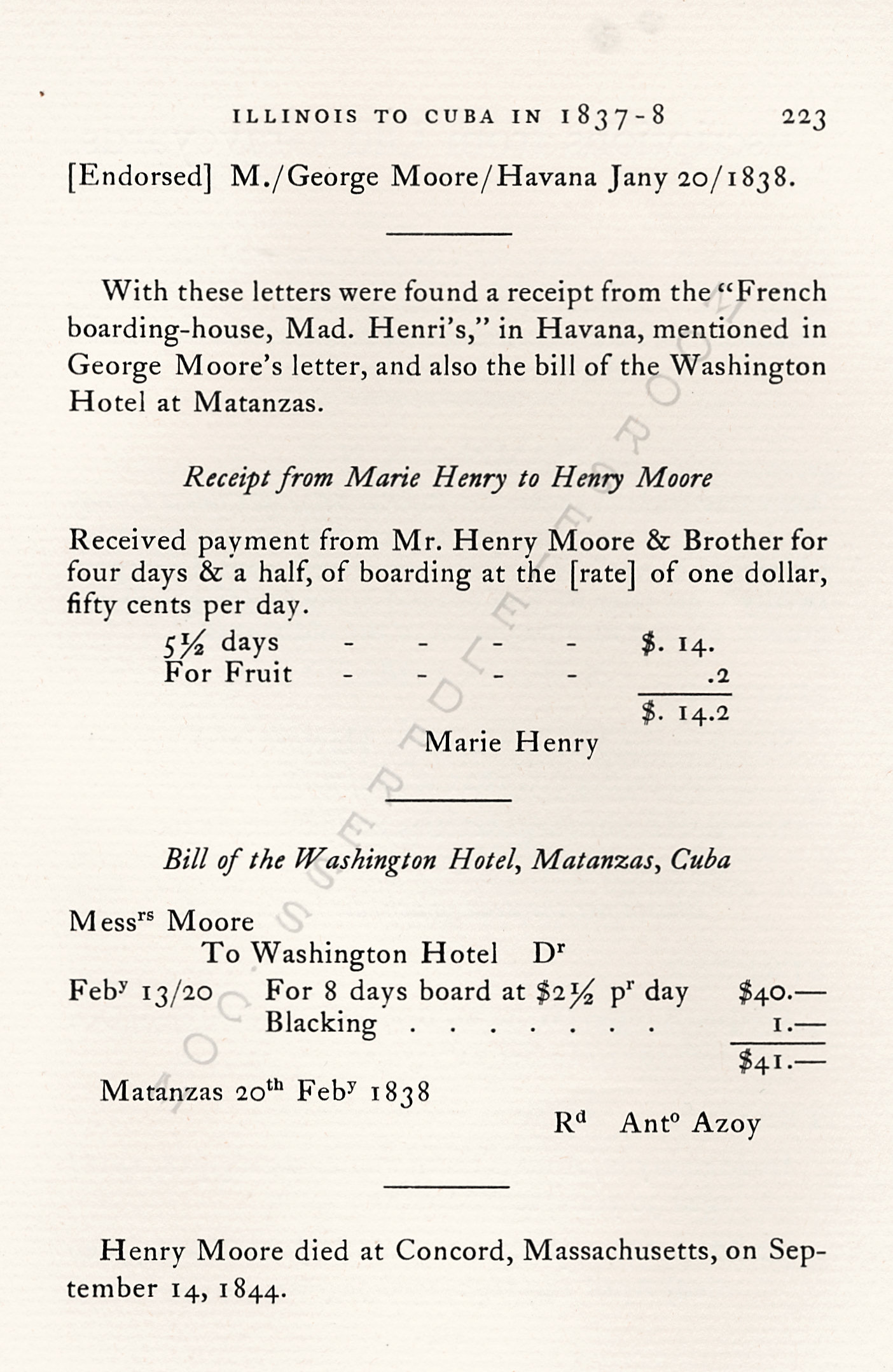 From
                      Illinois to Cuba in 1837-1838  Letters From
                      George Moore of Concord, Massachusetts