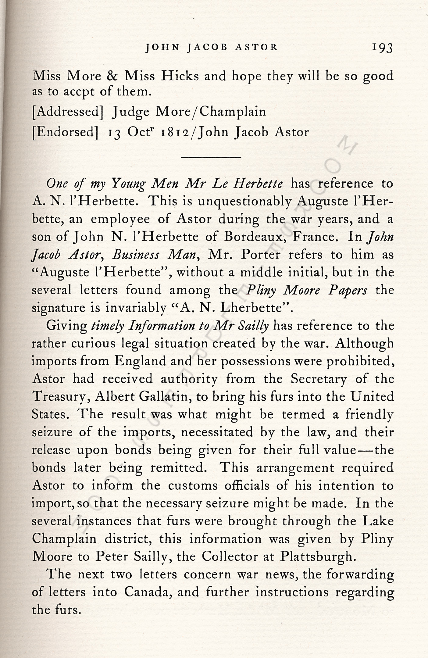 John Jacob
                      Astor Correspondence-Fur Trade with Lower Canada