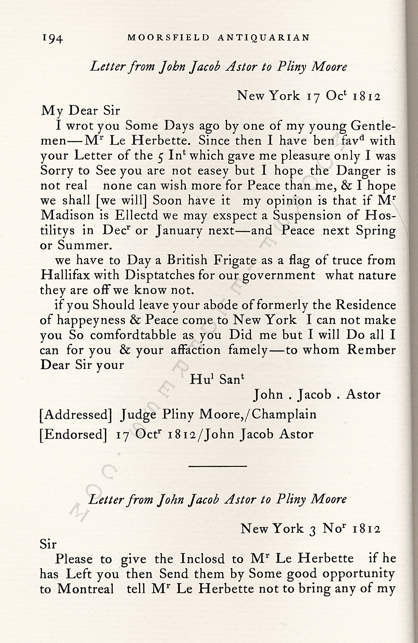 John Jacob
                      Astor Correspondence-Fur Trade with Lower Canada