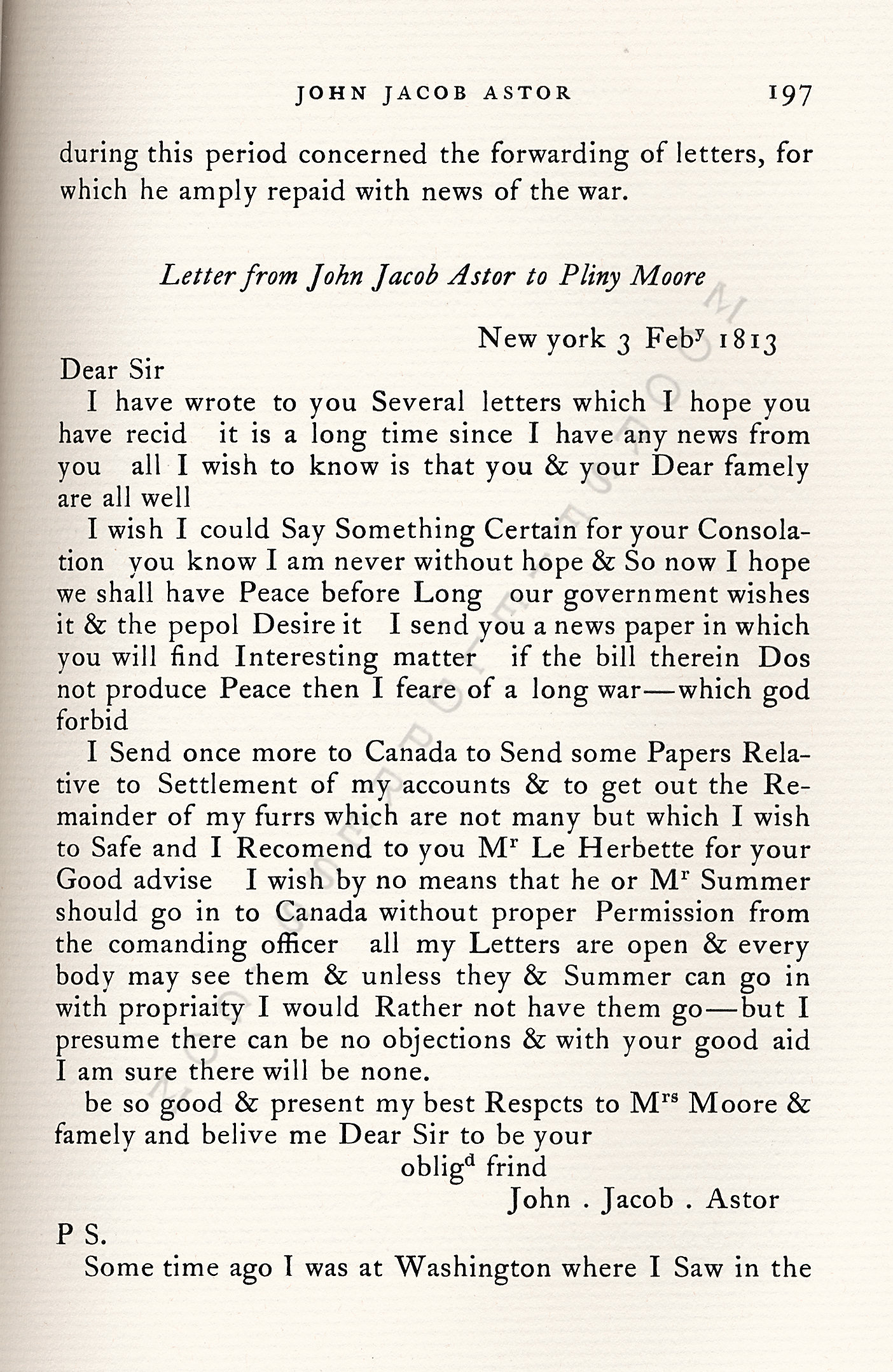 John Jacob
                      Astor Correspondence-Fur Trade with Lower Canada