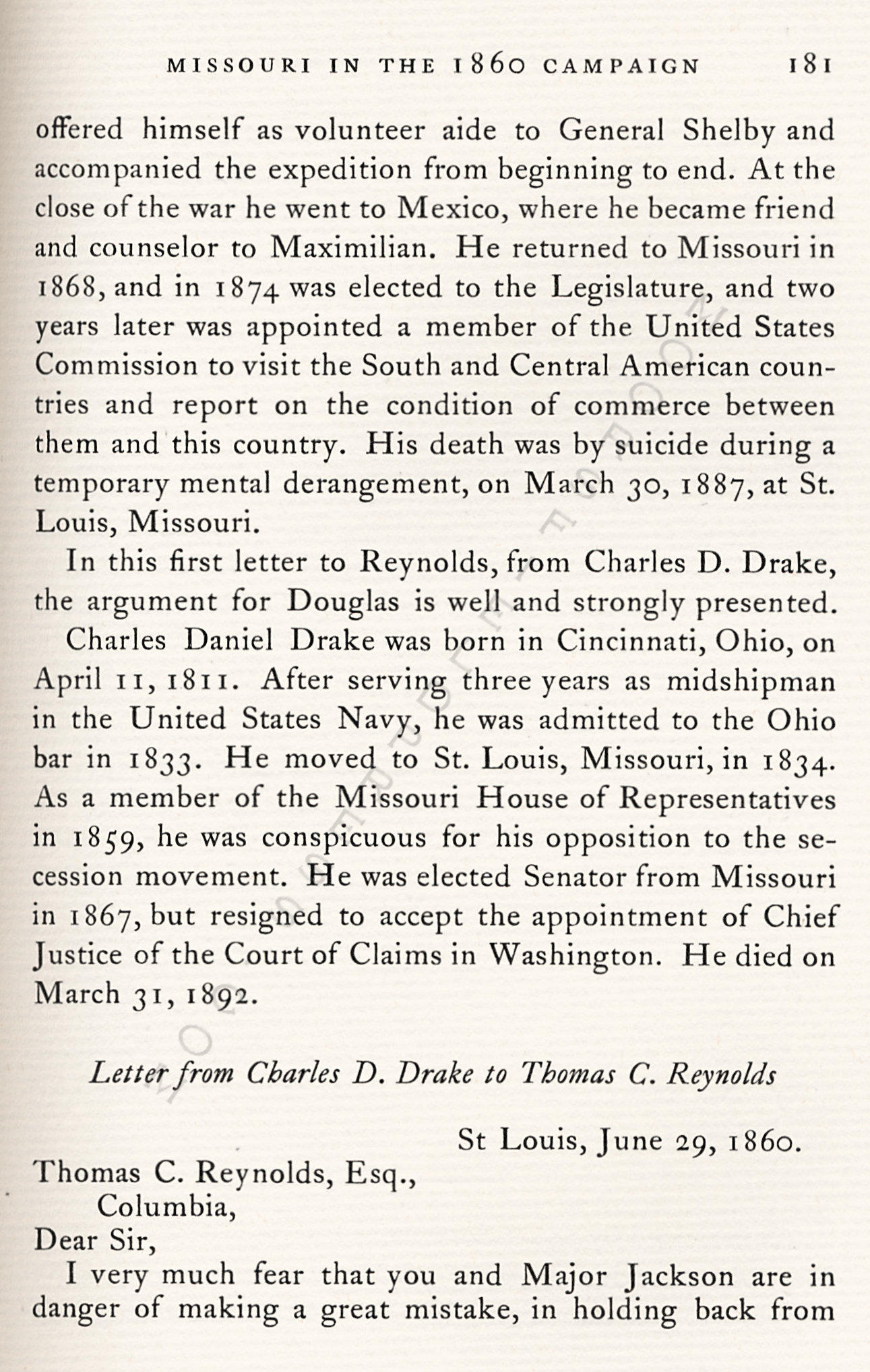 Missouri
                      In The 1860 Campaign-Correspondence Of Thomas
                      Reynolds