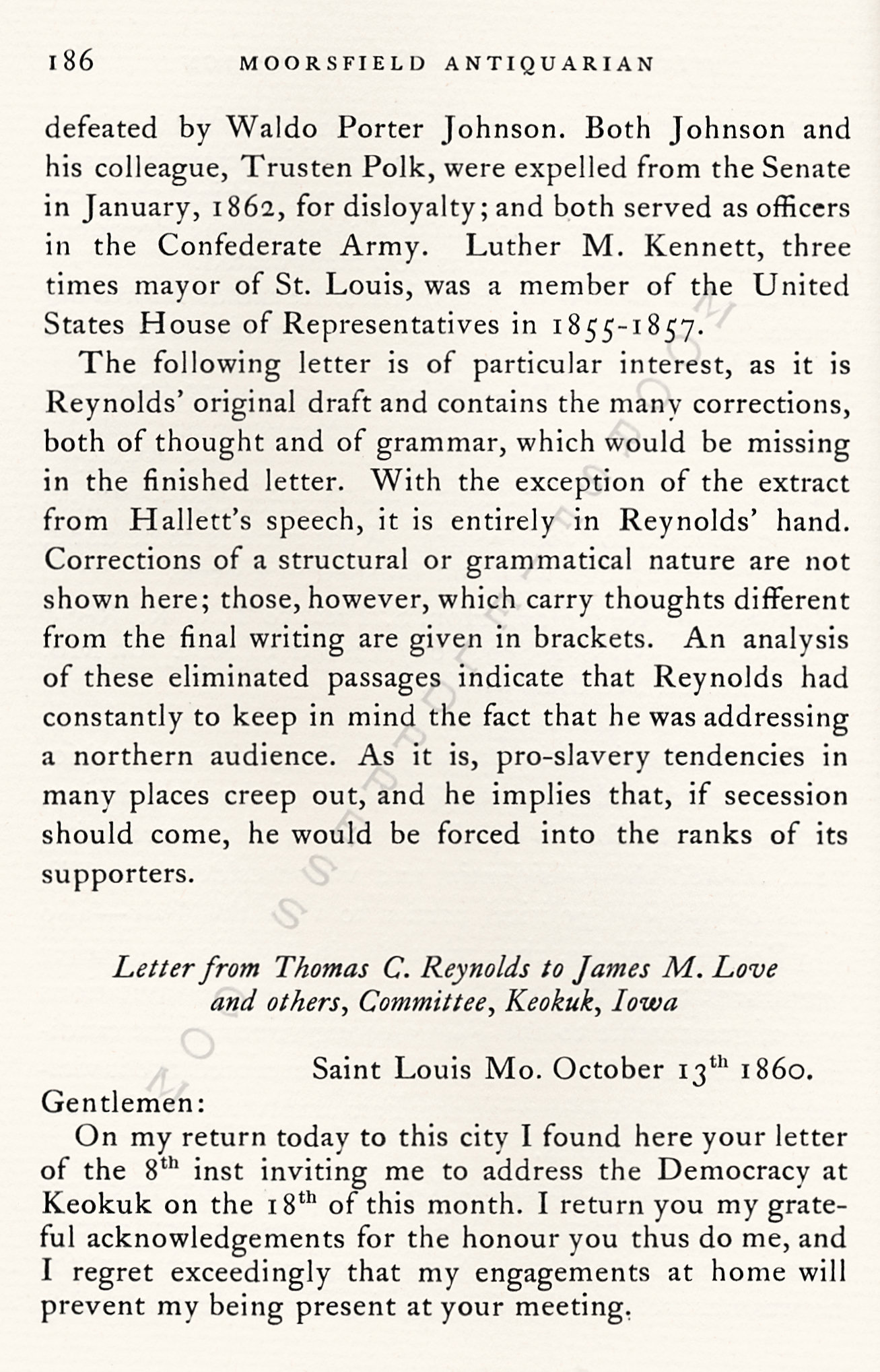 Missouri
                      In The 1860 Campaign-Correspondence Of Thomas
                      Reynolds