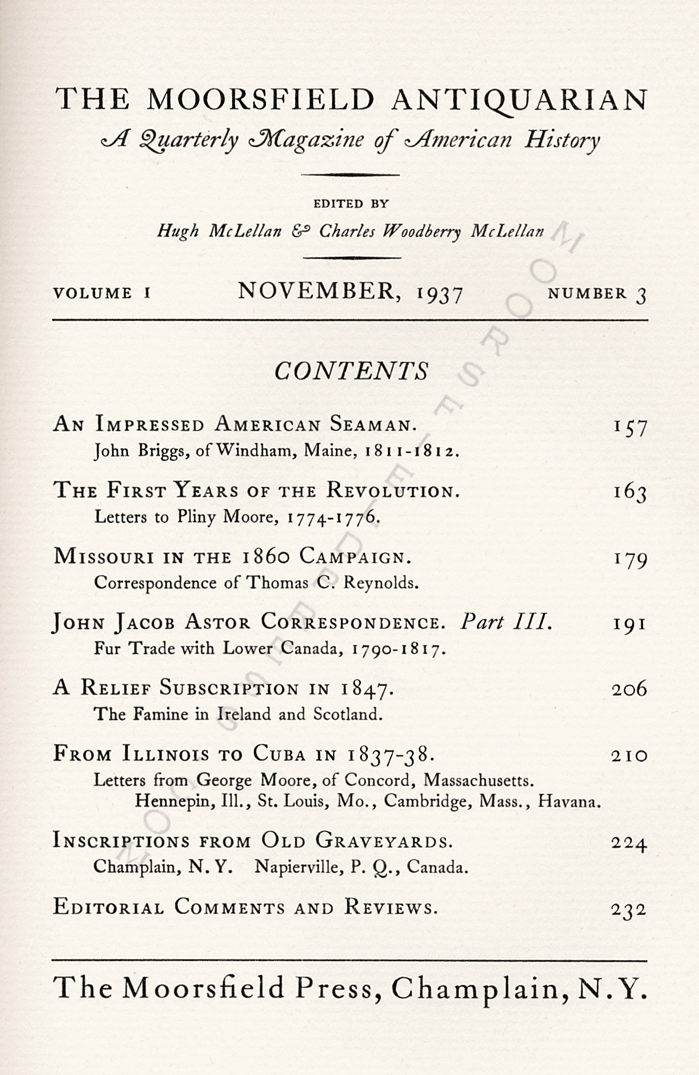 The
                    Moorsfield Antiquarian Volume 1, Number 3