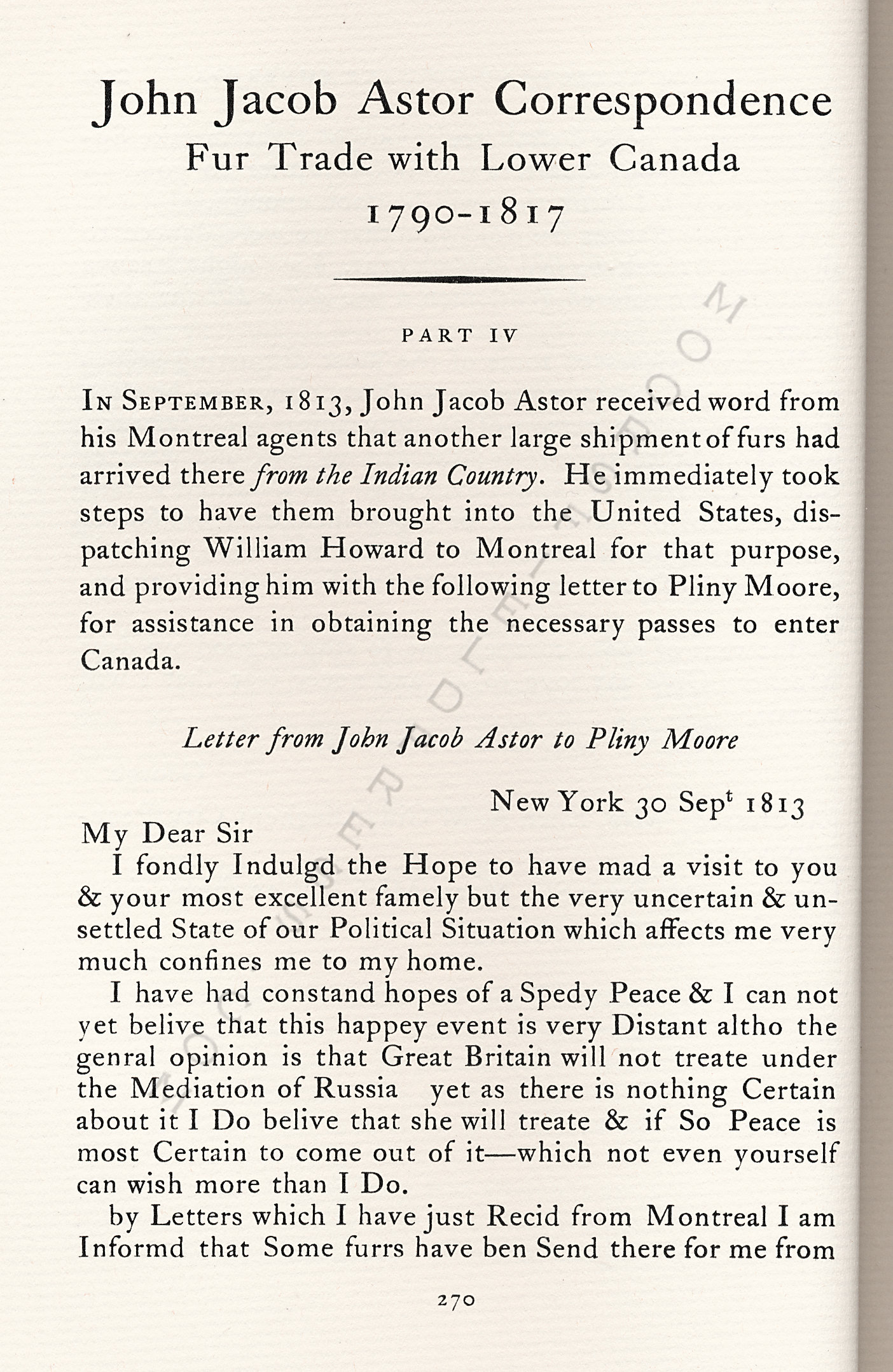 John Jacob
                      Astor Correspondence-Fur Trade with Lower Canada