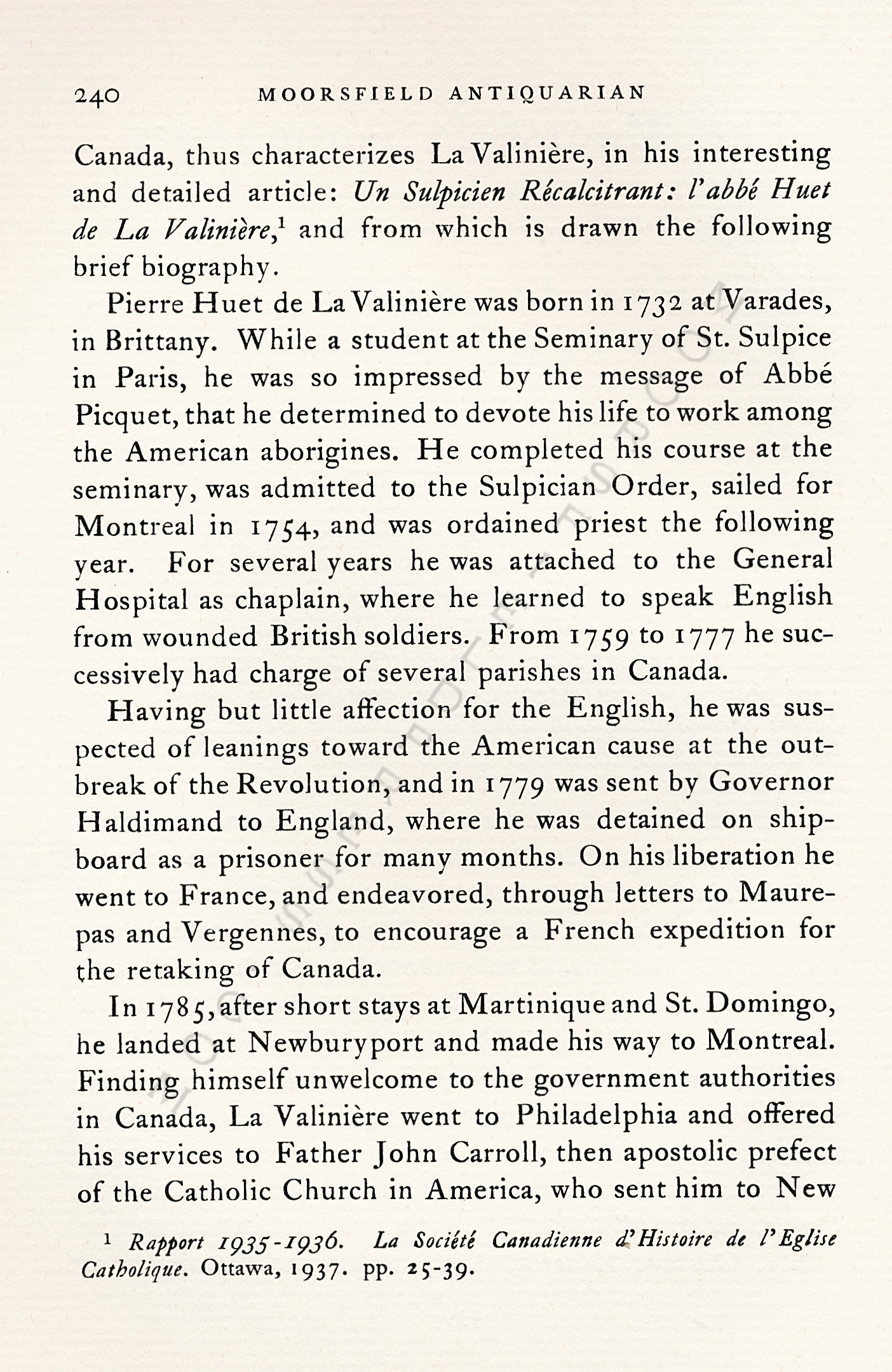 Pliny
                      Moore Papers-Pierre Huet de La Valiniere, Priest
                      on Lake Champlain, 1790-1791