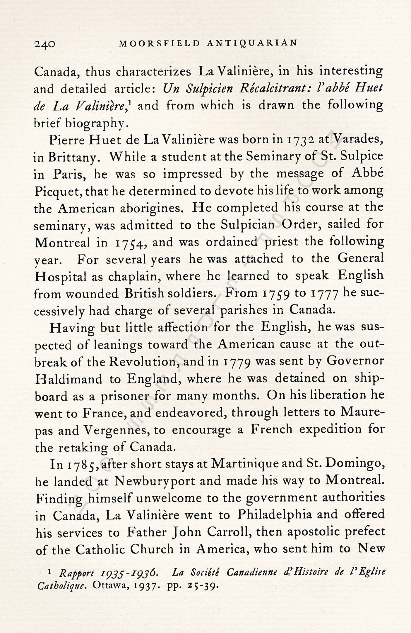 Pliny
                      Moore Papers-Pierre Huet de La Valiniere, Priest
                      on Lake Champlain, 1790-1791