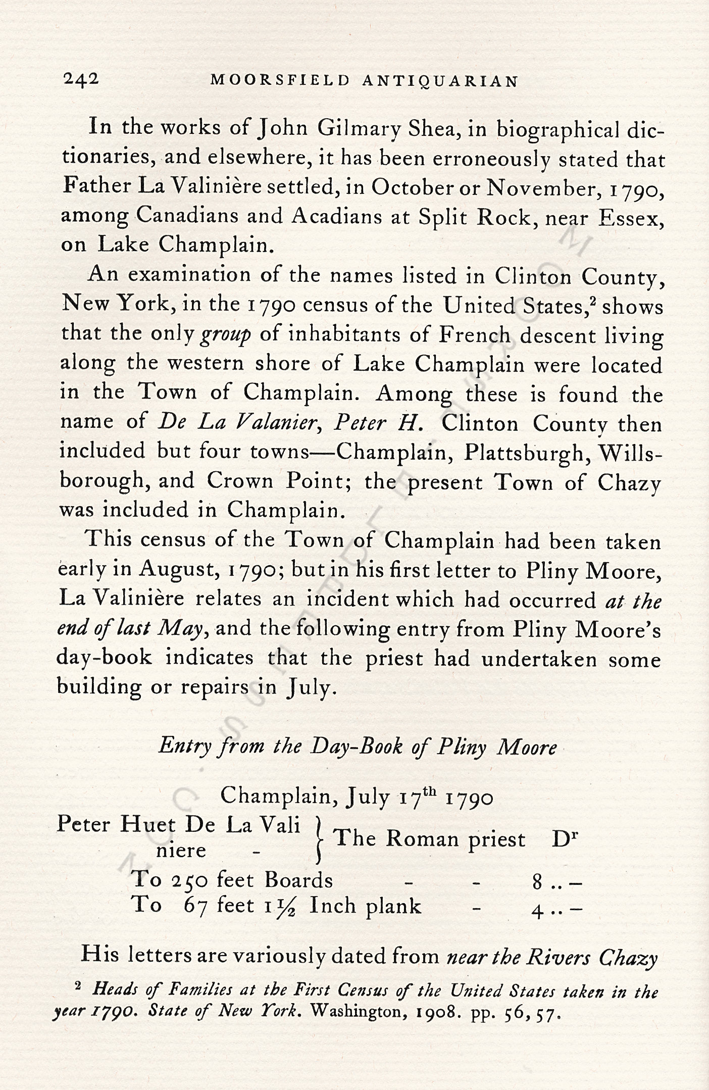 Pliny
                      Moore Papers-Pierre Huet de La Valiniere, Priest
                      on Lake Champlain, 1790-1791