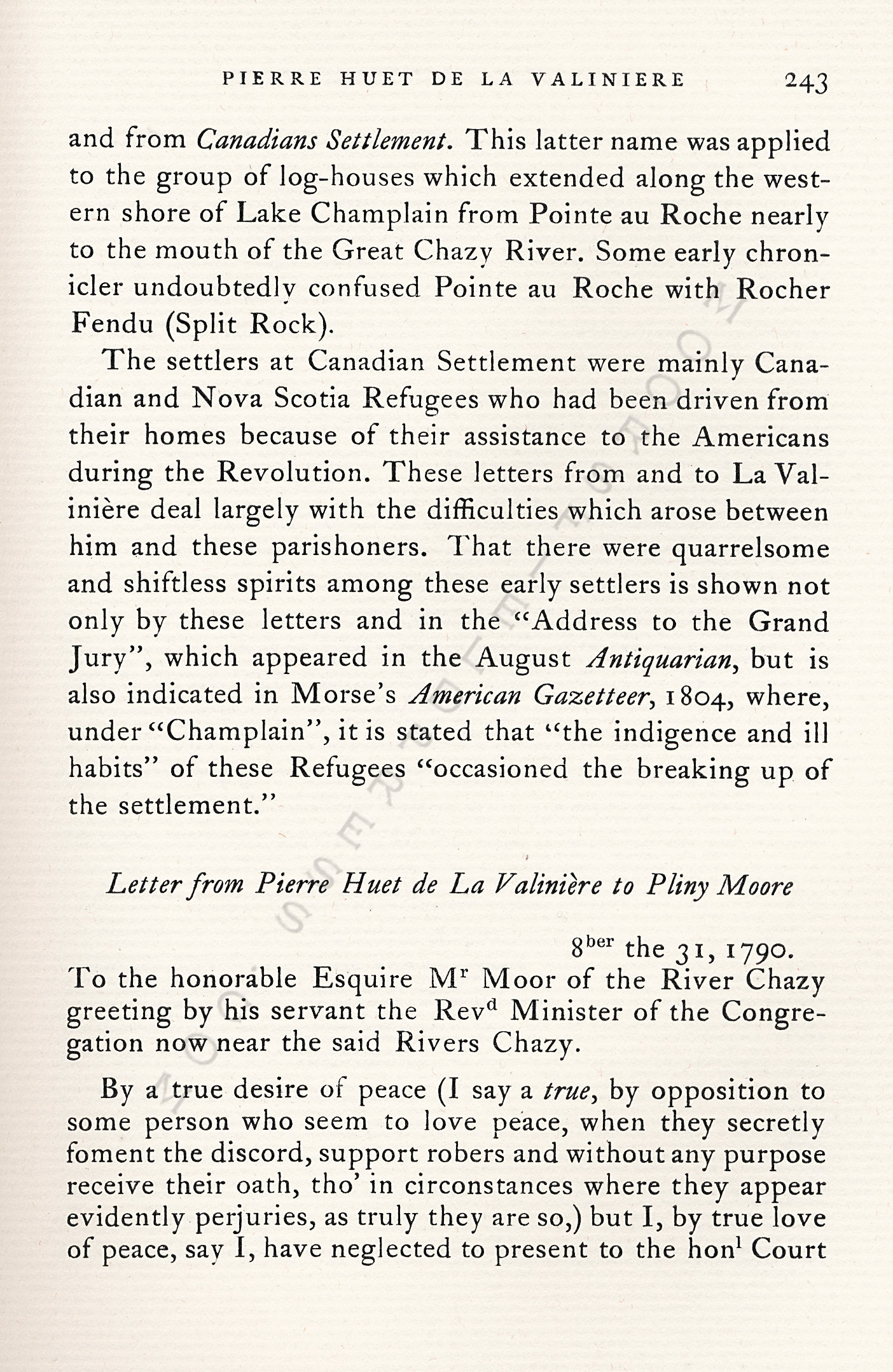 Pliny
                      Moore Papers-Pierre Huet de La Valiniere, Priest
                      on Lake Champlain, 1790-1791