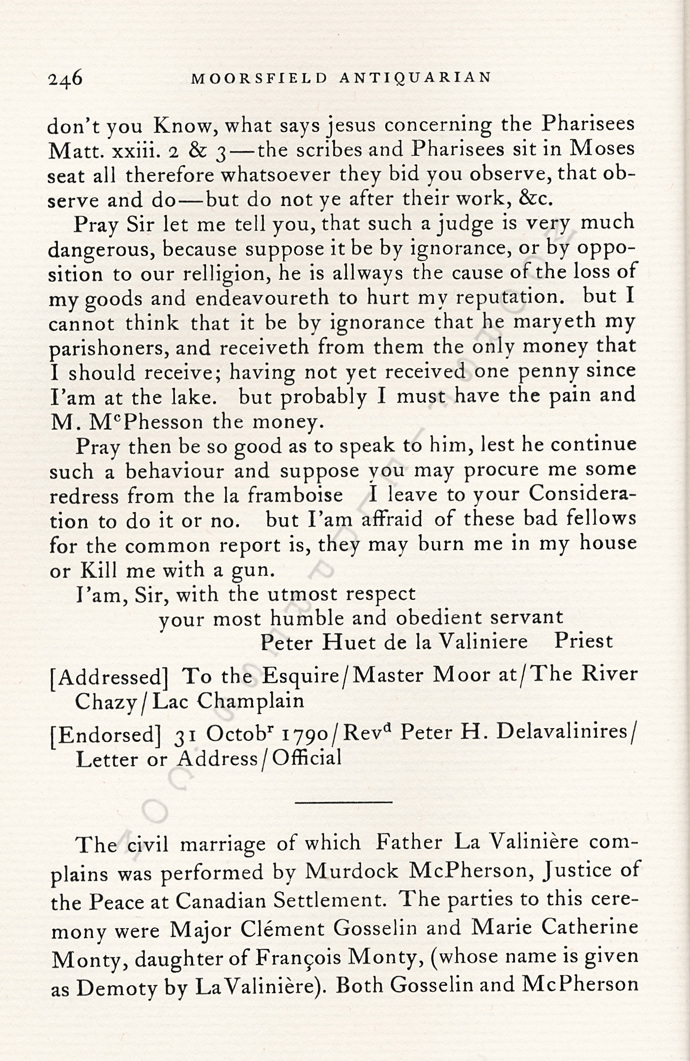 Pliny
                      Moore Papers-Pierre Huet de La Valiniere, Priest
                      on Lake Champlain, 1790-1791