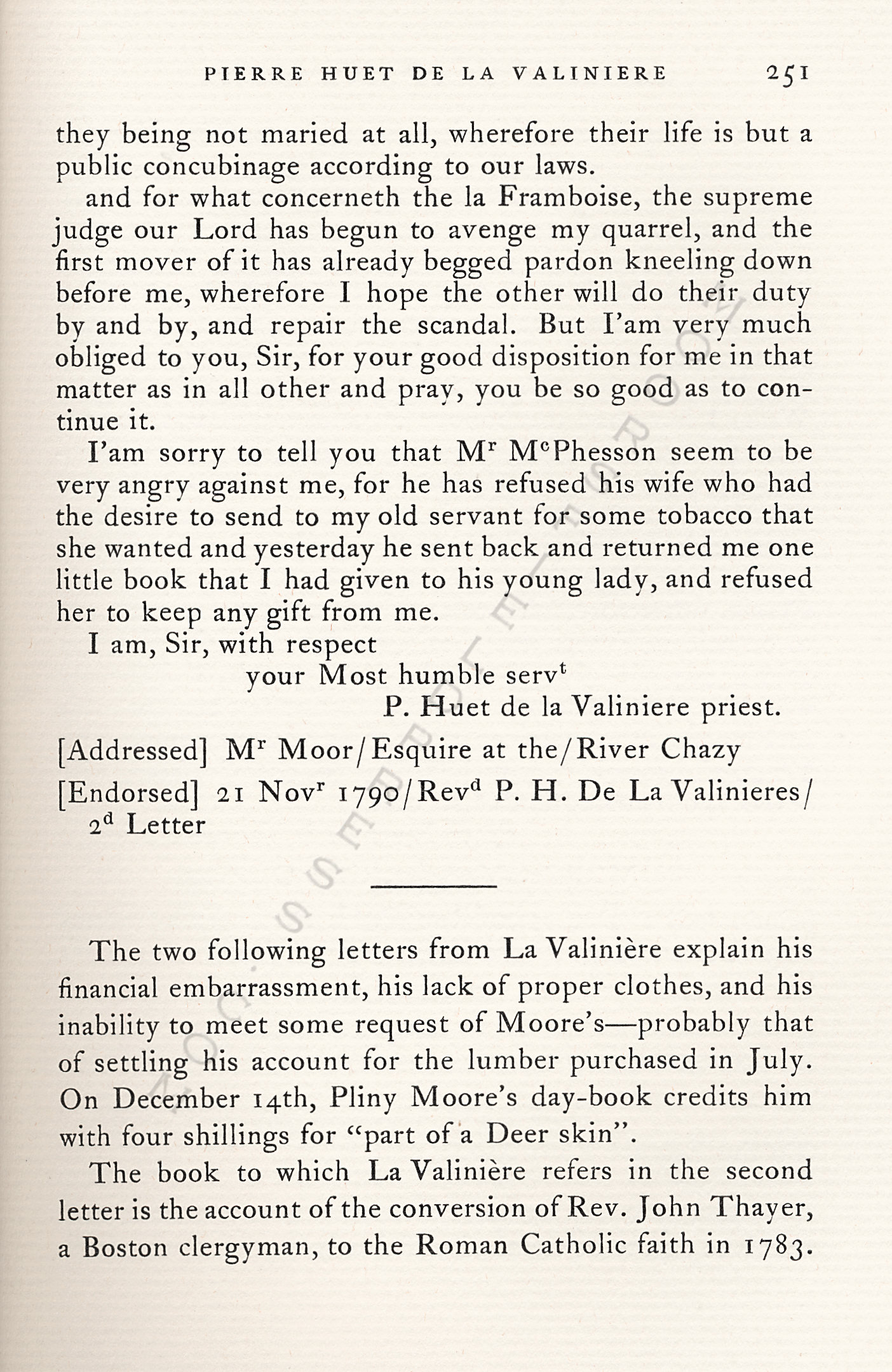 Pliny
                      Moore Papers-Pierre Huet de La Valiniere, Priest
                      on Lake Champlain, 1790-1791