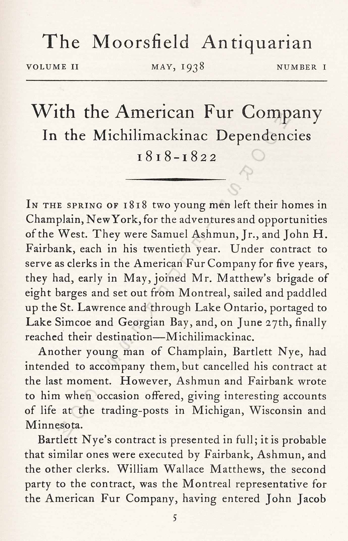 With the
                      American Fur Company in the Michilimackinac
                      Dependencies 1818-1822