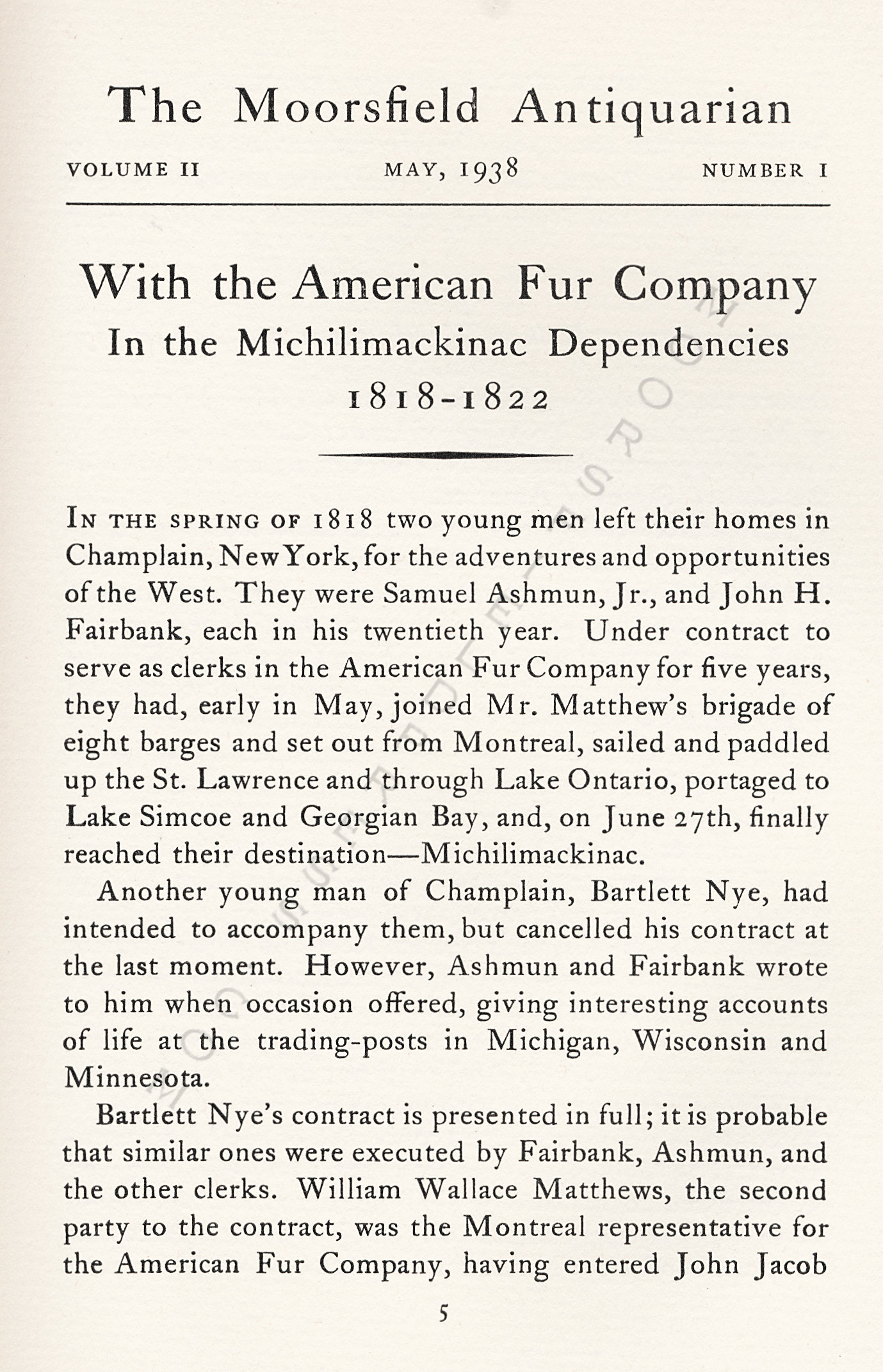 With the
                      American Fur Company in the Michilimackinac
                      Dependencies 1818-1822