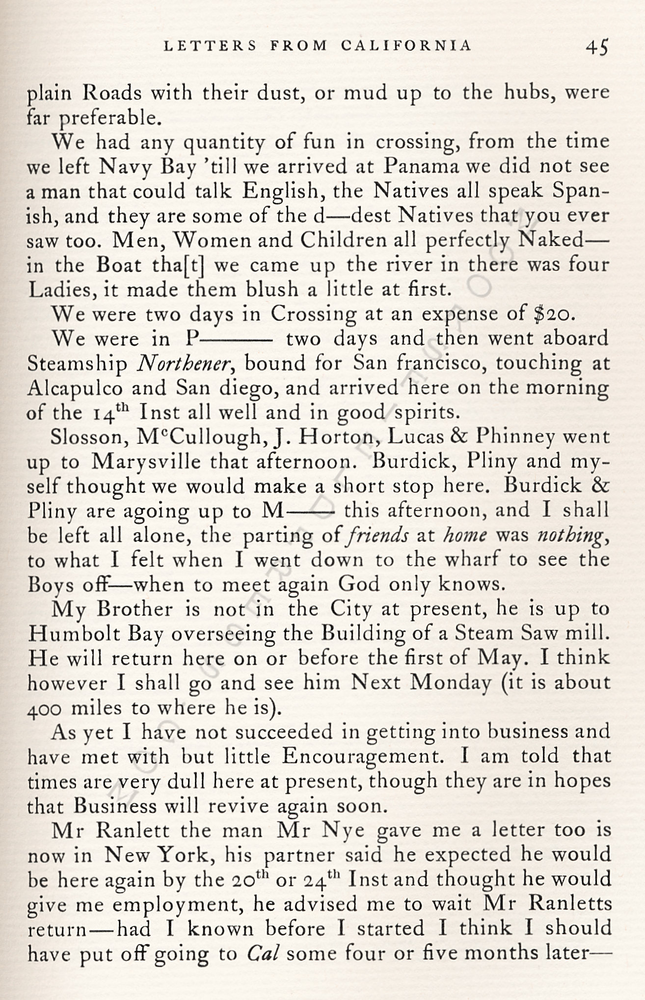 Letters
                      from California-1852-59-Wallace W. Bordwell to
                      Benjamin Booth of Champlain New York