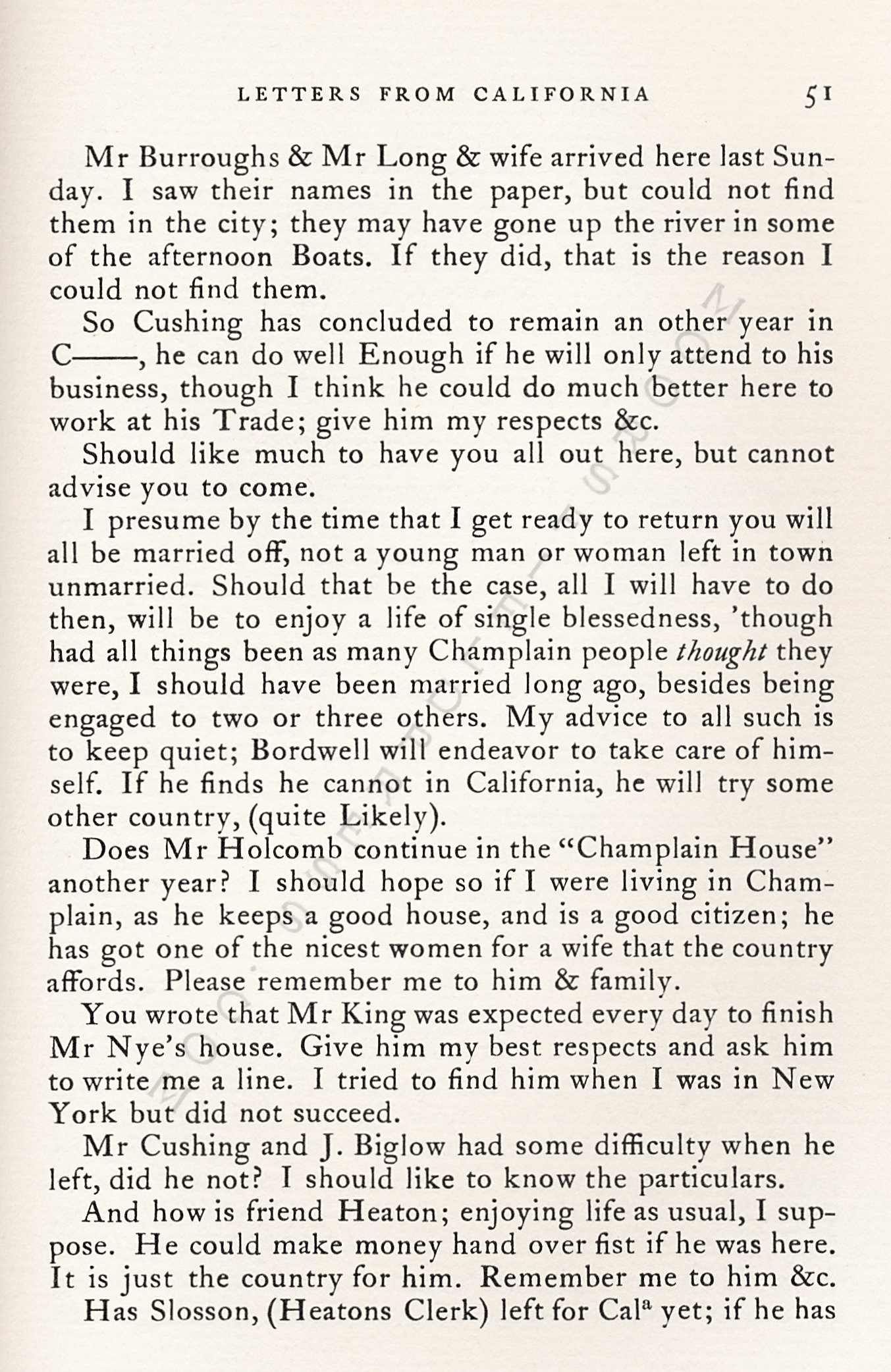 Letters
                      from California-1852-59-Wallace W. Bordwell to
                      Benjamin Booth of Champlain New York