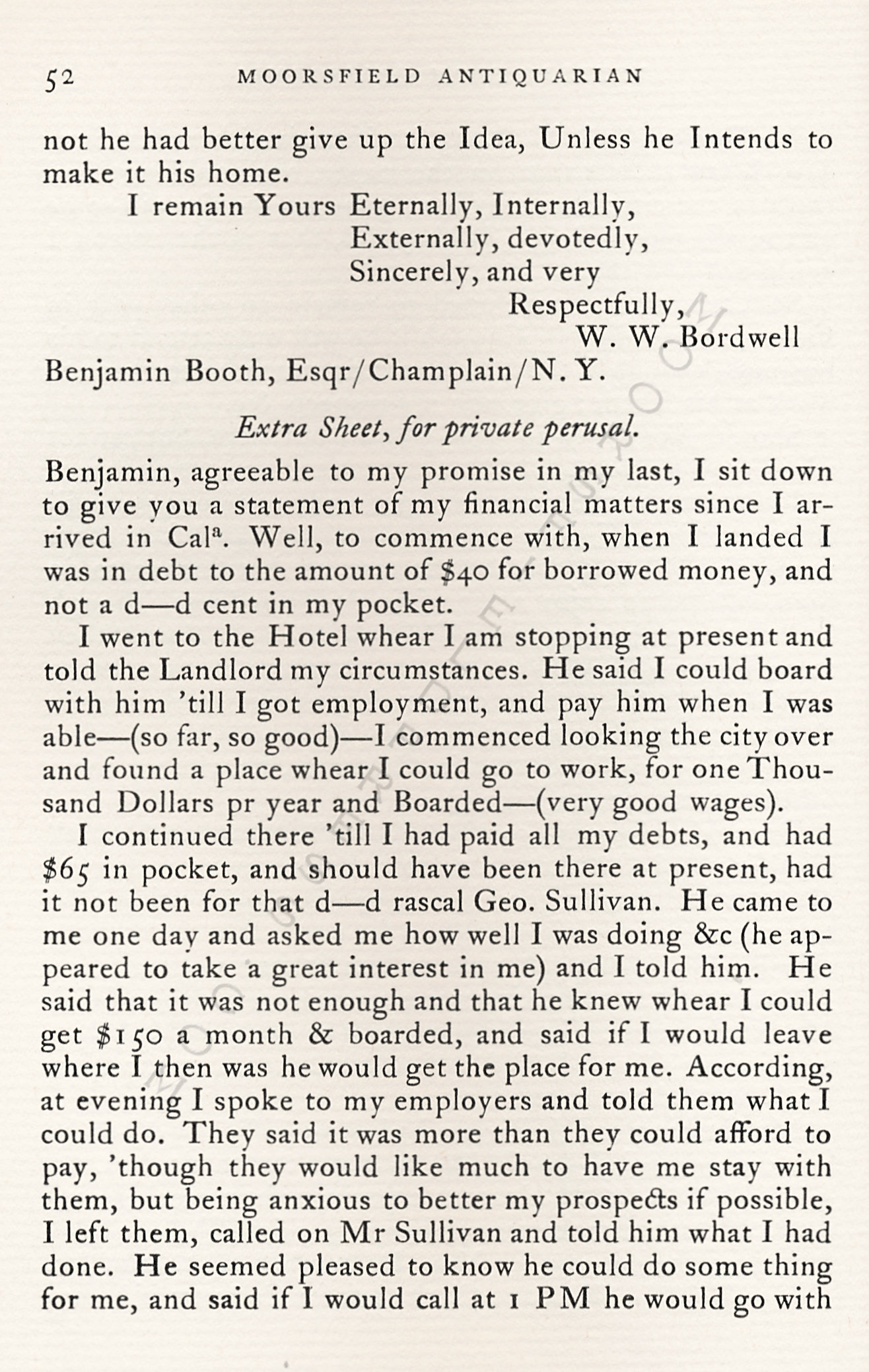 Letters
                      from California-1852-59-Wallace W. Bordwell to
                      Benjamin Booth of Champlain New York