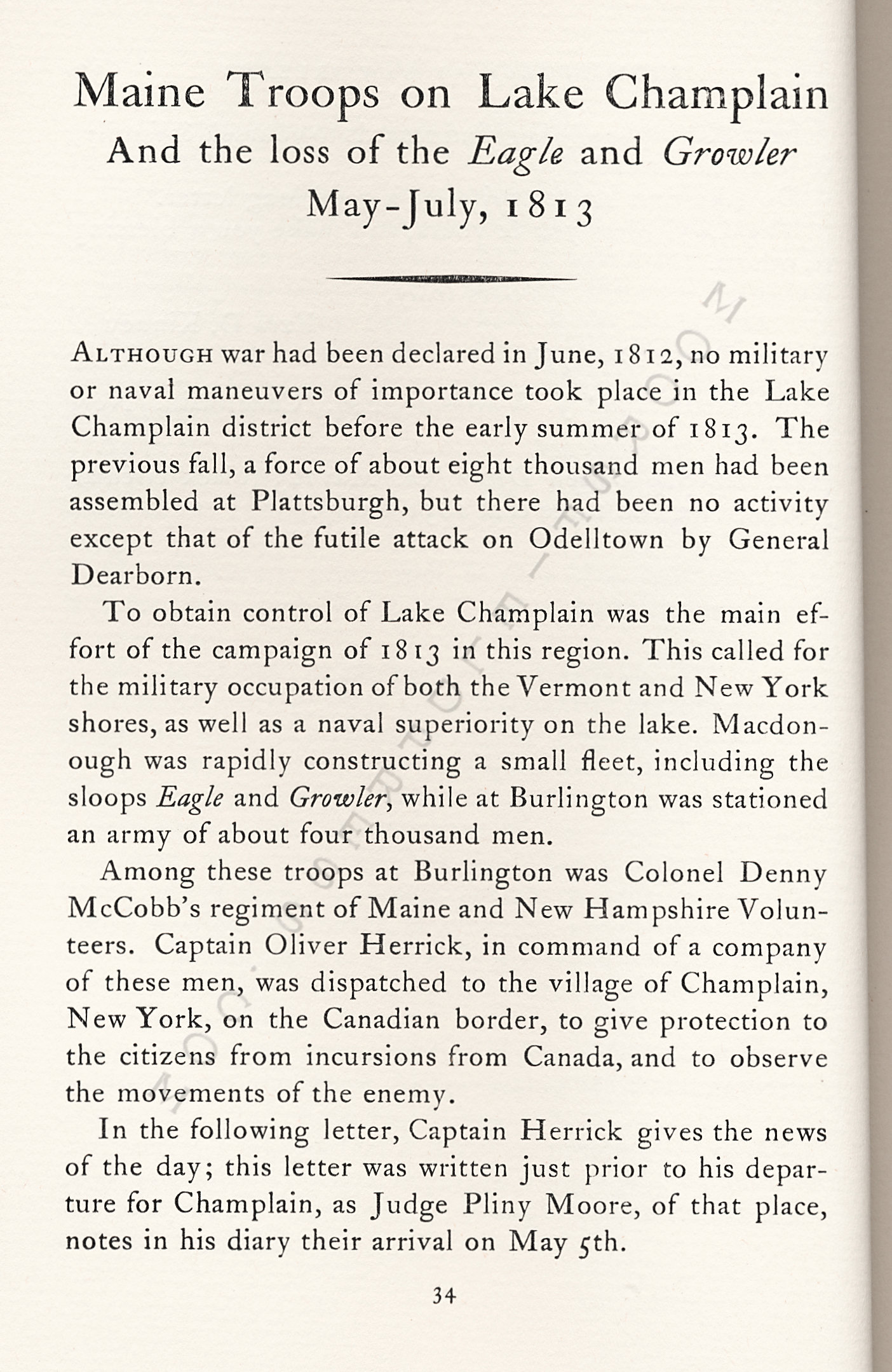 Maine
                      Troops on Lake Champlain and the Loss of the Eagle
                      and Growler May-July 1813