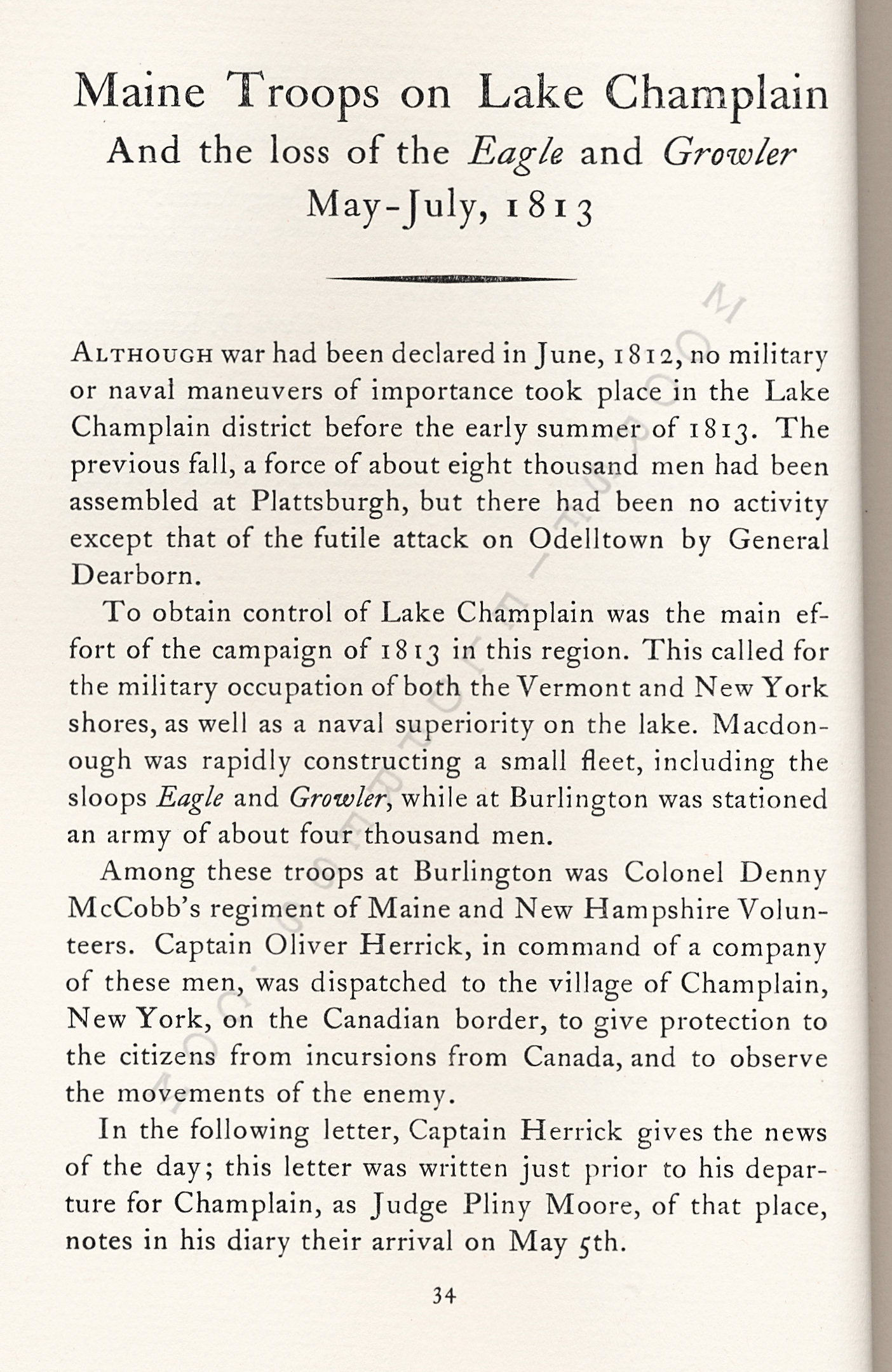 Maine
                      Troops on Lake Champlain and the Loss of the Eagle
                      and Growler May-July 1813