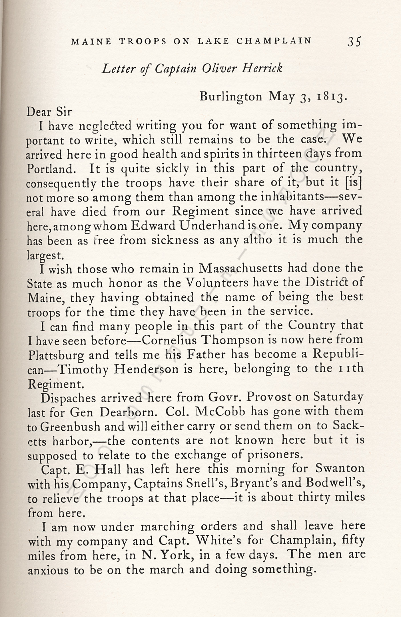 Maine
                      Troops on Lake Champlain and the Loss of the Eagle
                      and Growler May-July 1813