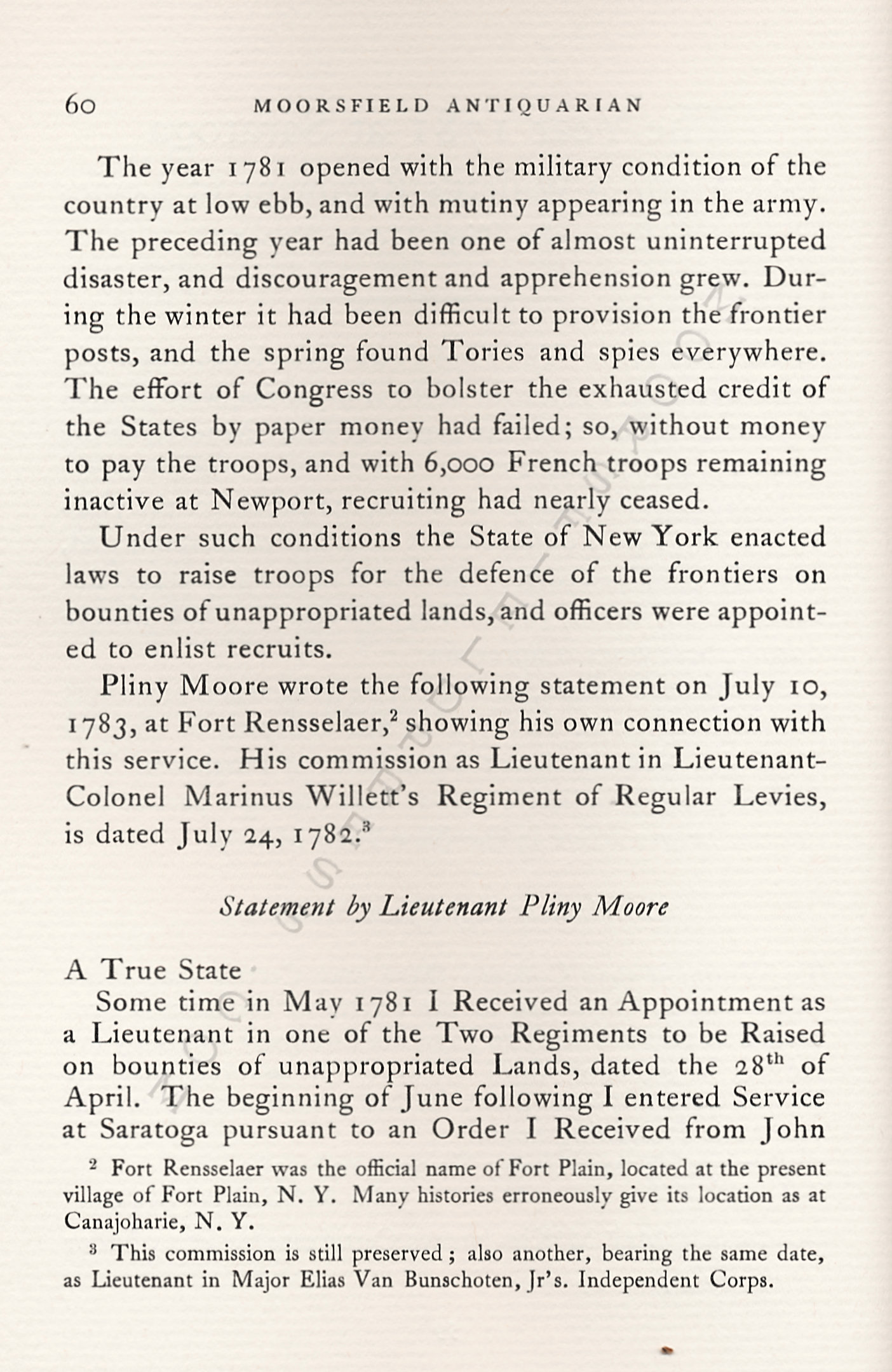 The Year
                      1781 at Saratoga: Col. Marinus Willett’s Regiment
                      of Levies