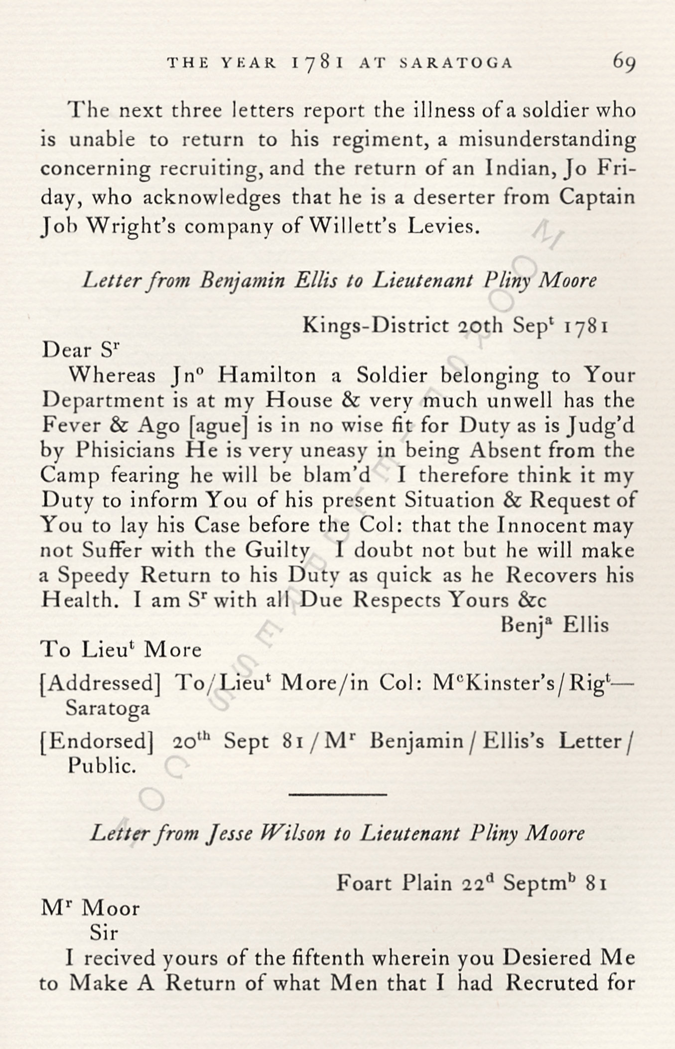 The Year
                      1781 at Saratoga: Col. Marinus Willetts Regiment
                      of Levies