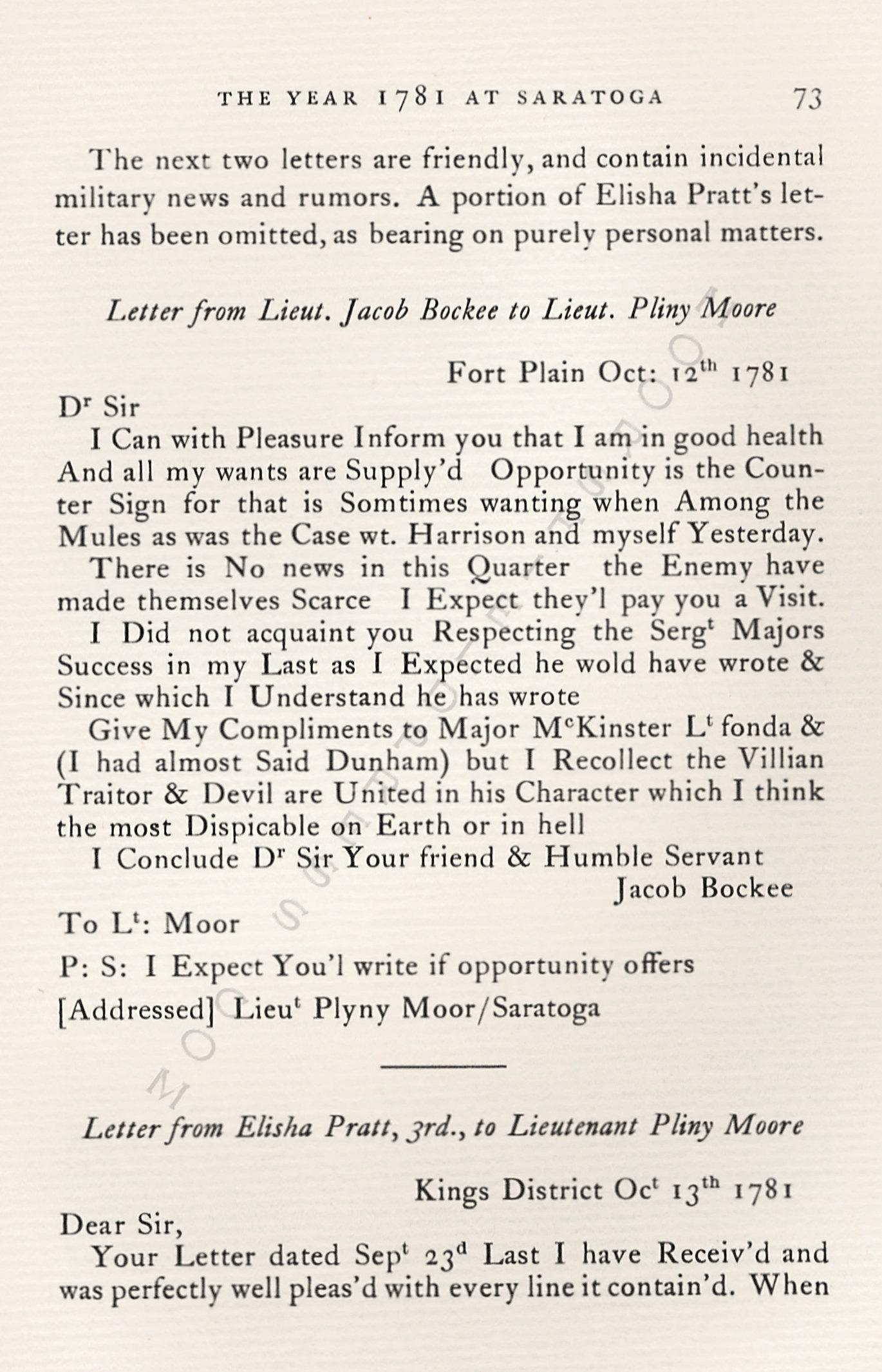 The Year
                      1781 at Saratoga: Col. Marinus Willetts Regiment
                      of Levies