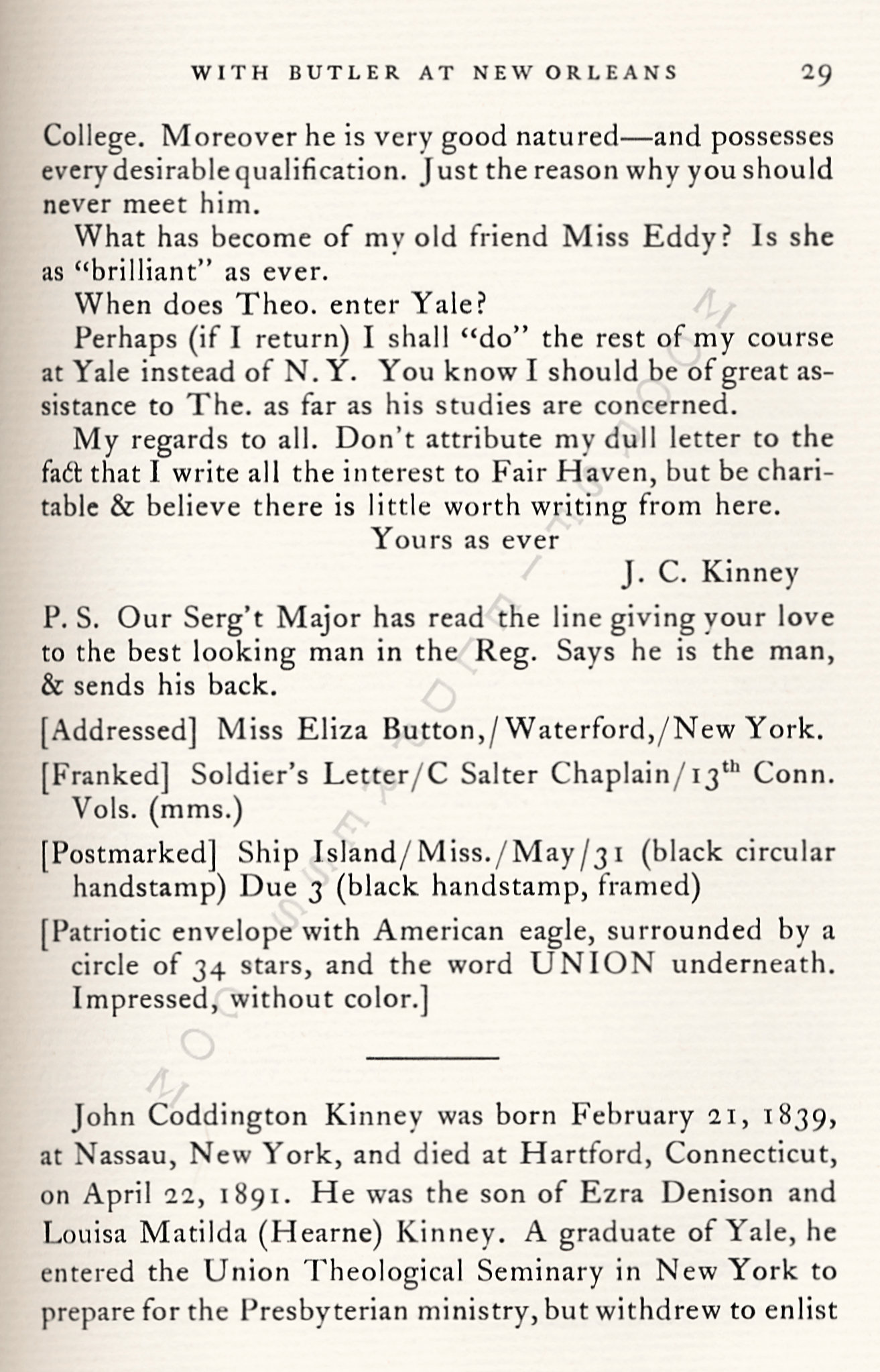 With
                      General Butler at New Orleans Letter of John
                      Coddington Kinney Together with a Letter of his
                      Father Rev. Ezra D. Kinney - 1855