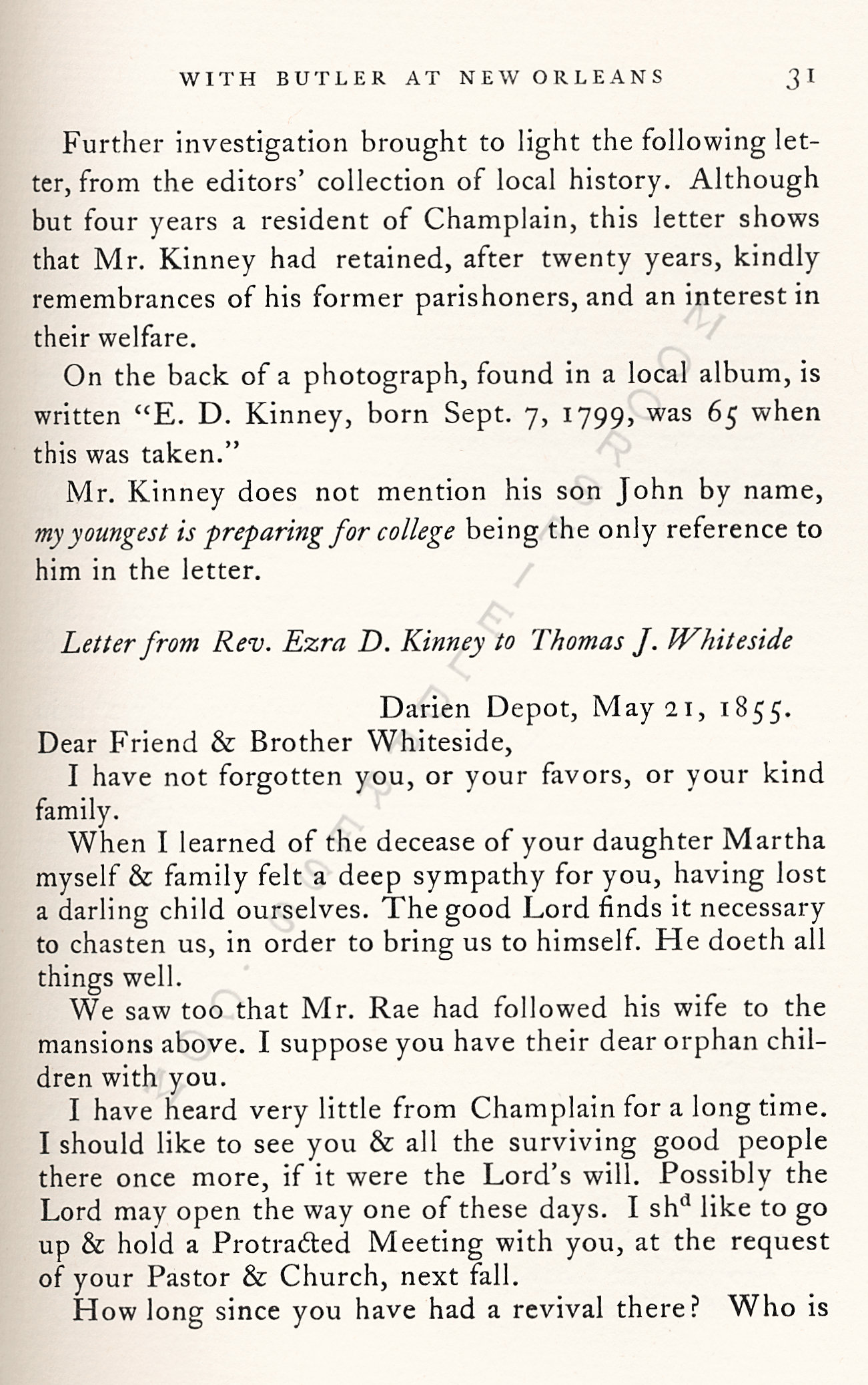 With
                      General Butler at New Orleans Letter of John
                      Coddington Kinney Together with a Letter of his
                      Father Rev. Ezra D. Kinney - 1855