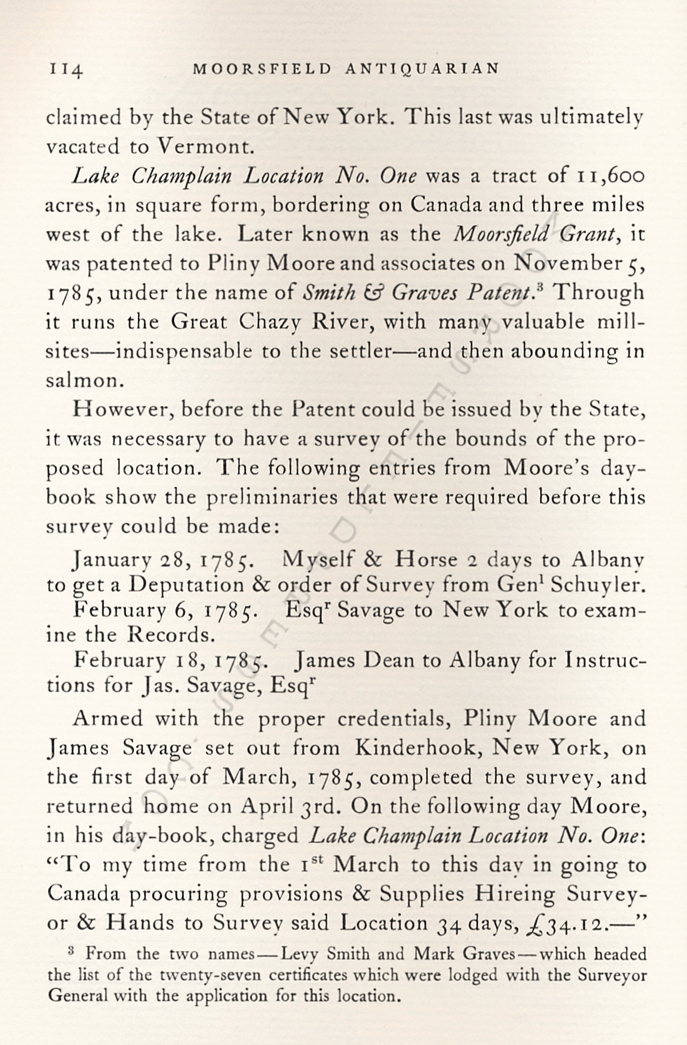 Pliny
                      Moore Papers-Lake Champlain Location No.
                      One:Journal of Preliminary Survey, 1785 Champlain,
                      New York