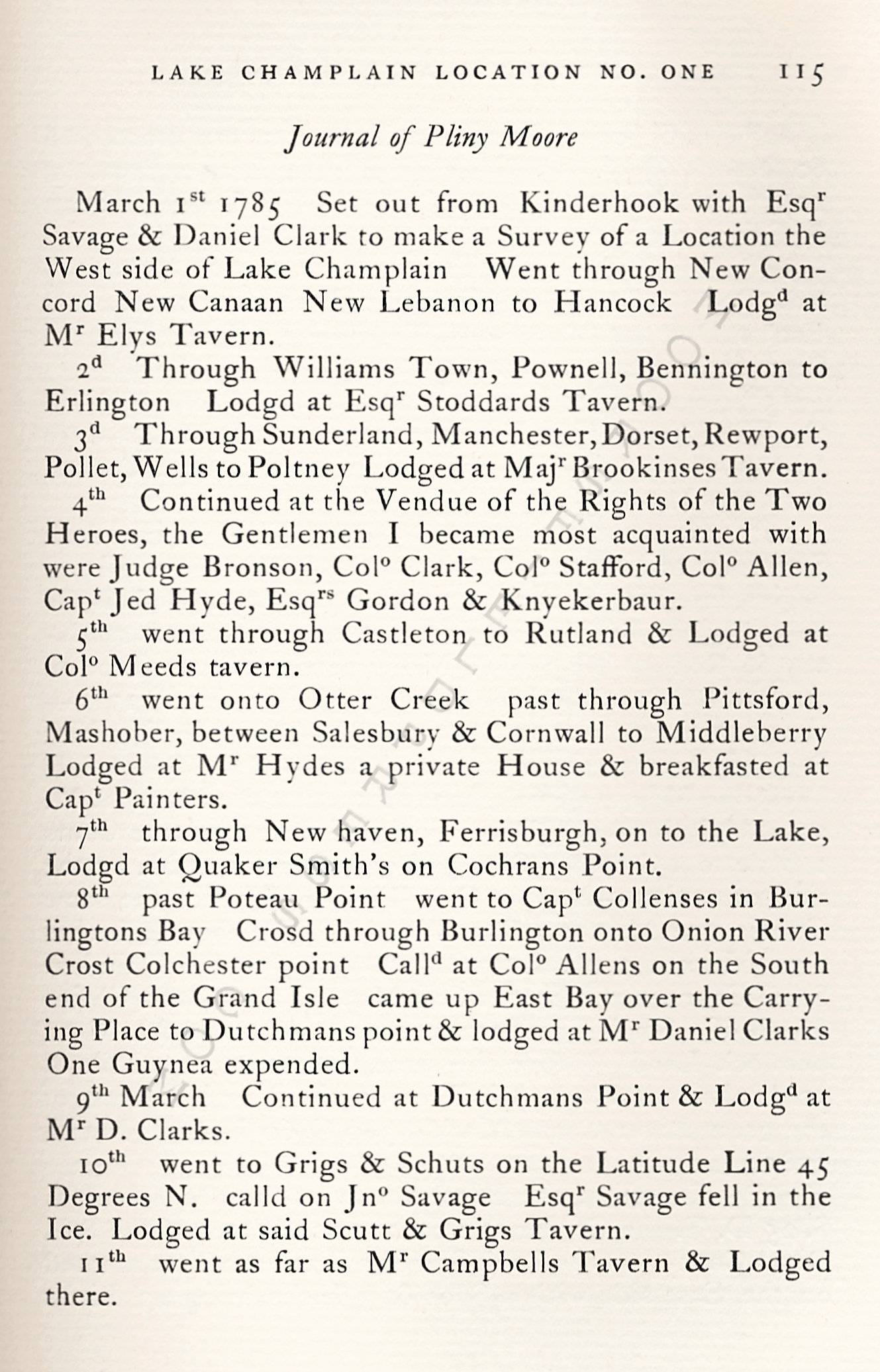 Pliny
                      Moore Papers-Lake Champlain Location No.
                      One:Journal of Preliminary Survey, 1785 Champlain,
                      New York