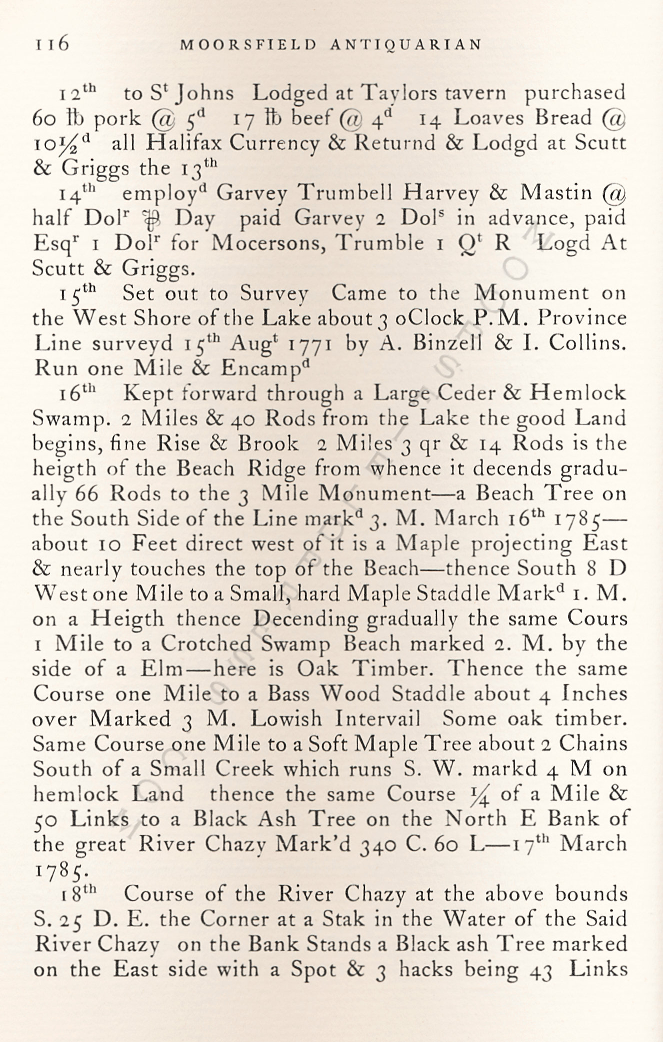 Pliny
                      Moore Papers-Lake Champlain Location No.
                      One:Journal of Preliminary Survey, 1785 Champlain,
                      New York